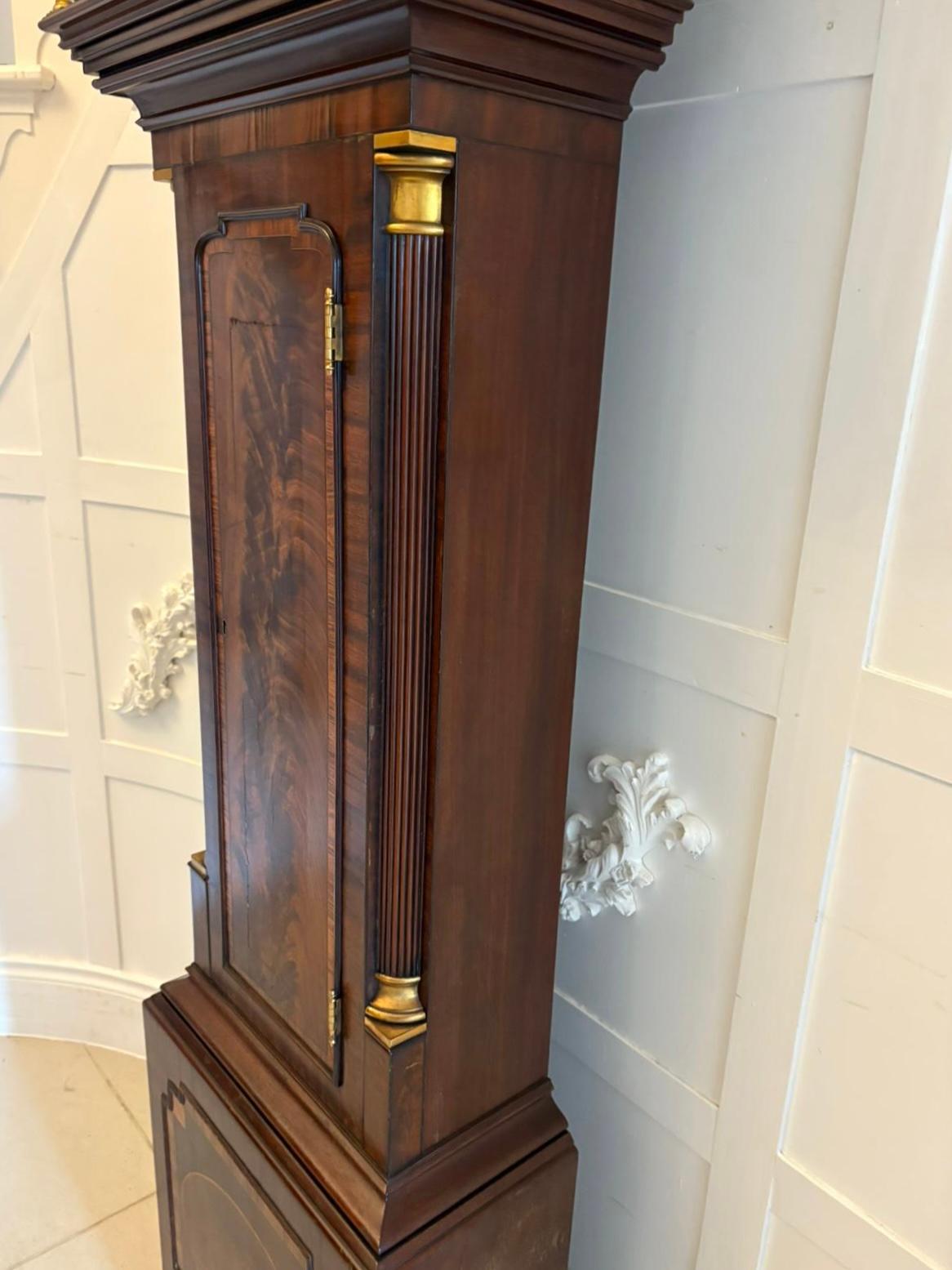Superb Quality Antique George III Inlaid Mahogany Brass Face Longcase Clock For Sale 9