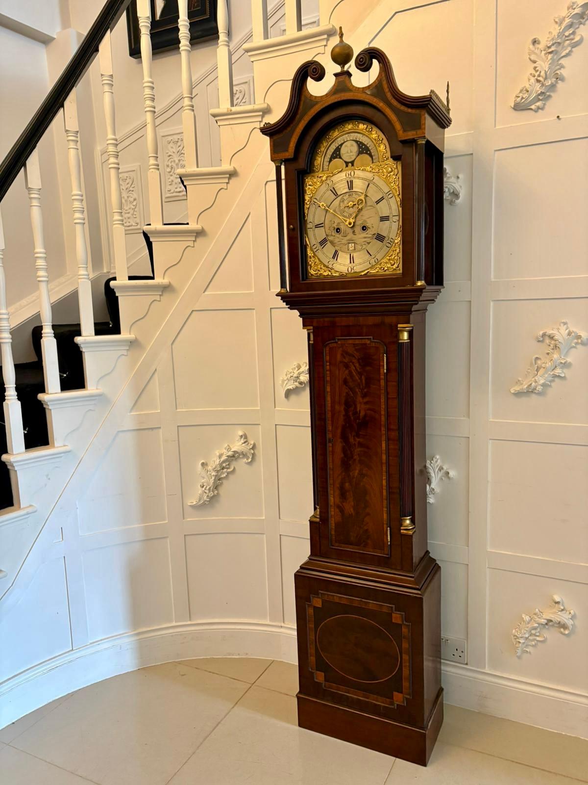 Superb Quality Antique George III Inlaid Mahogany Brass Face Longcase Clock For Sale 10