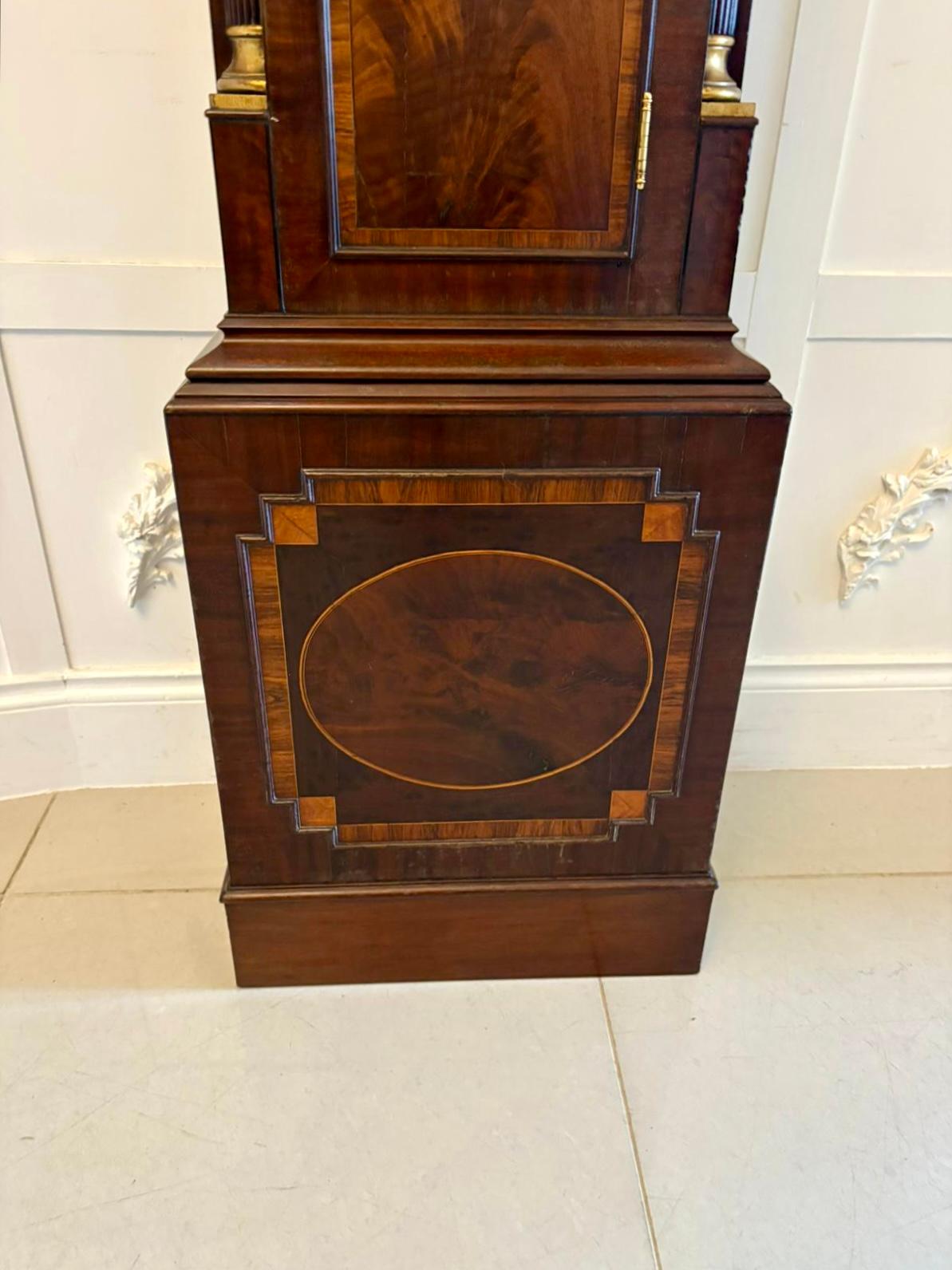 Superb Quality Antique George III Inlaid Mahogany Brass Face Longcase Clock For Sale 11