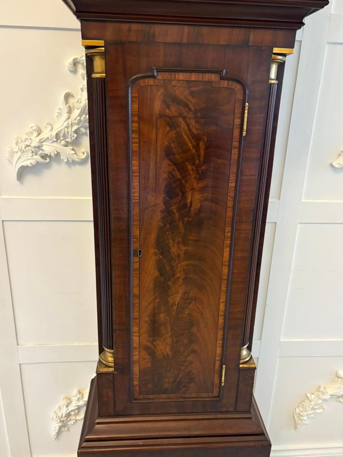 Superb Quality Antique George III Inlaid Mahogany Brass Face Longcase Clock For Sale 12