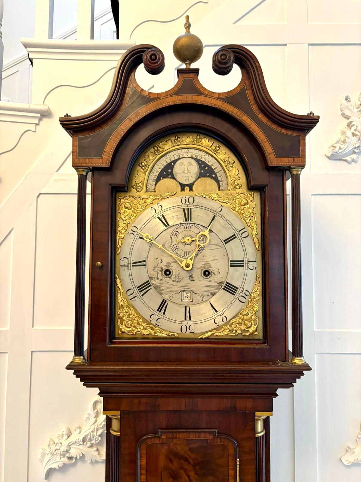 Superb Quality Antique George III Inlaid Mahogany Brass Face Longcase Clock In Good Condition For Sale In Suffolk, GB