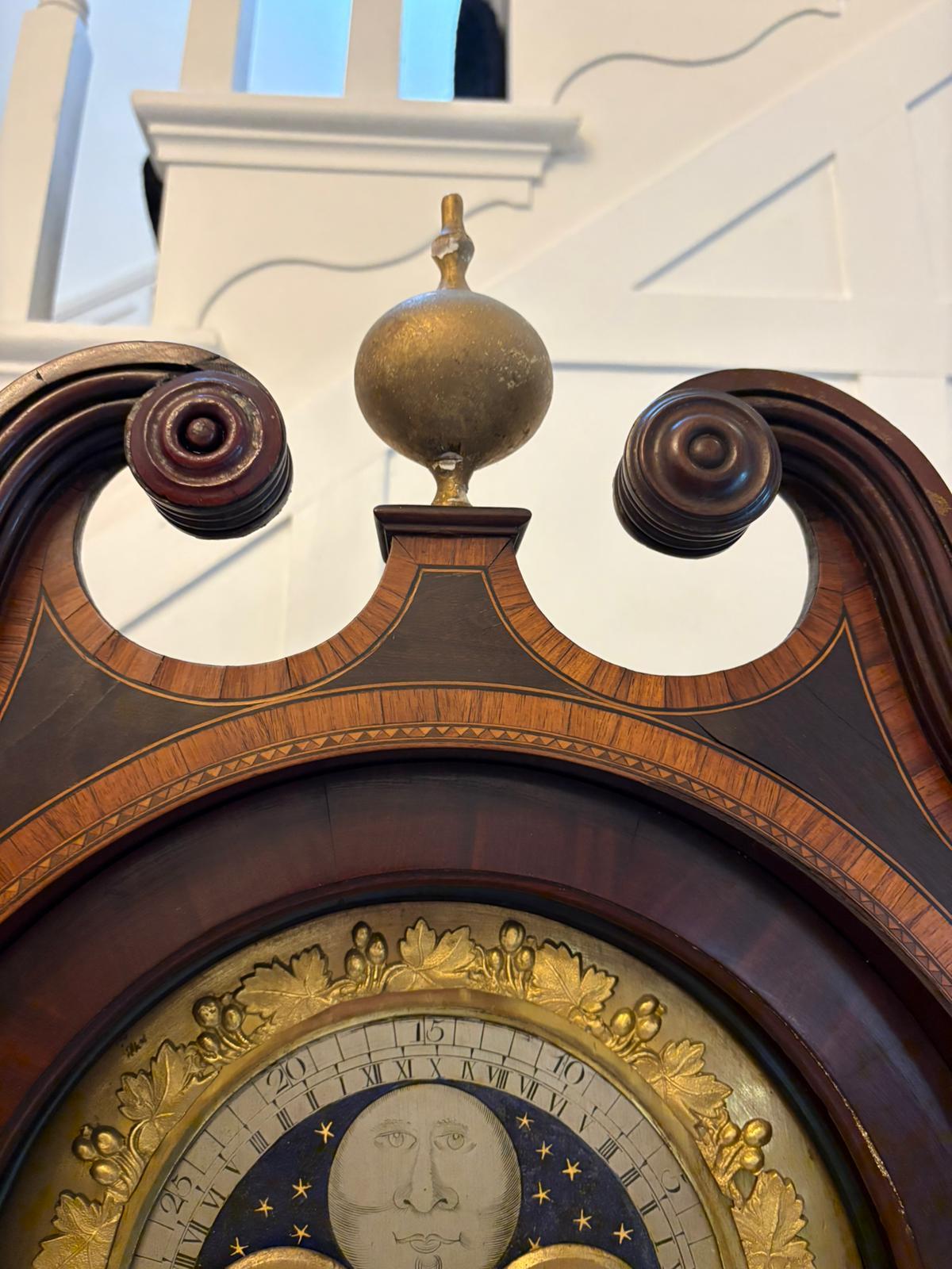 Superb Quality Antique George III Inlaid Mahogany Brass Face Longcase Clock For Sale 1