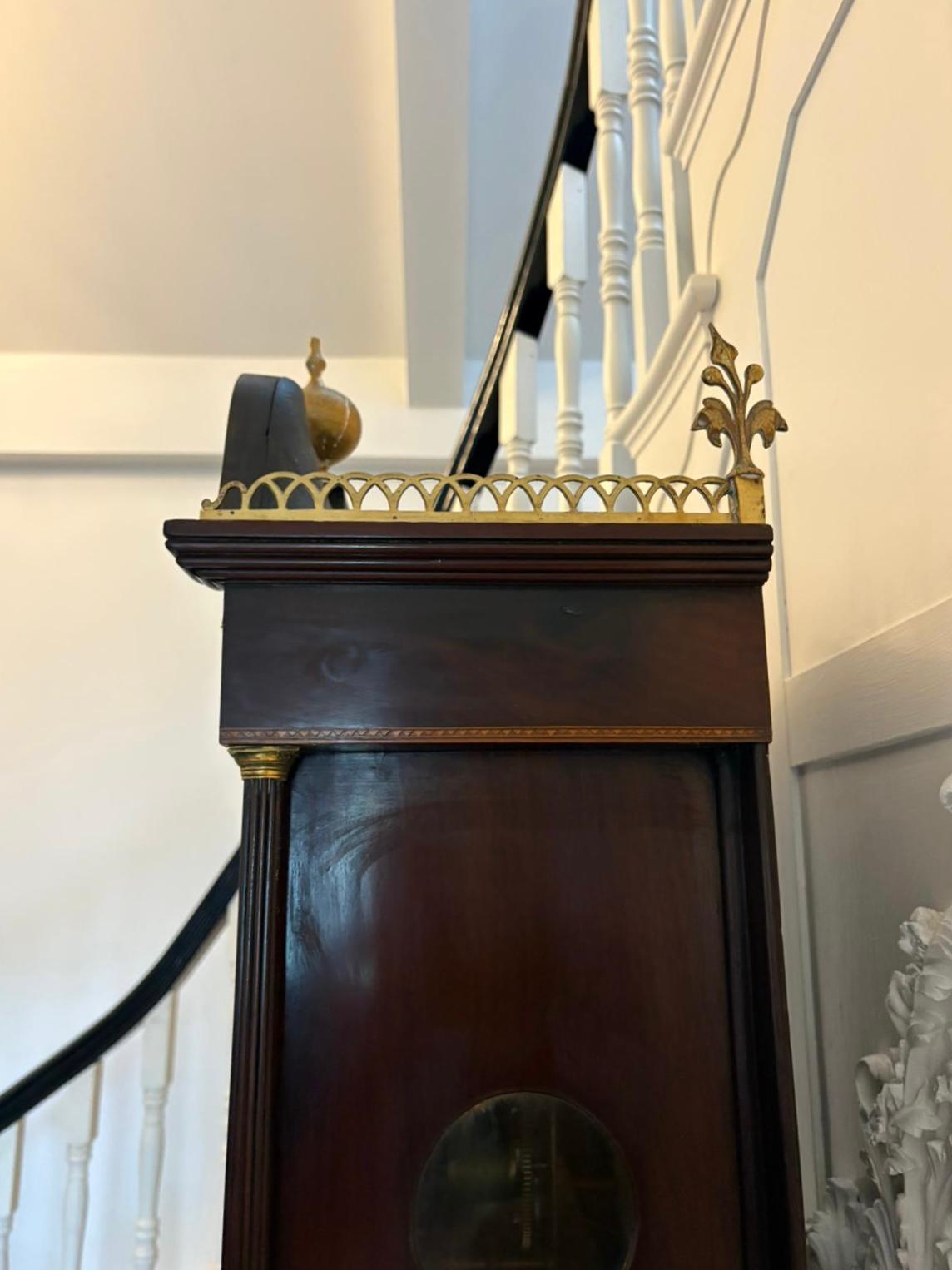Superb Quality Antique George III Inlaid Mahogany Brass Face Longcase Clock For Sale 3