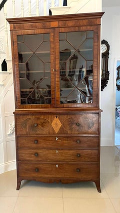 Superb Quality Antique George III Mahogany Inlaid Secretaire Glazed Bookcase