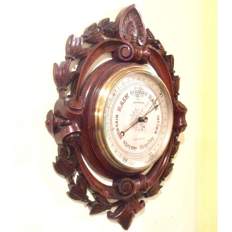 Victorian Superb Quality Antique Mahogany Negretti & Zambra Aneroid Barometer For Sale