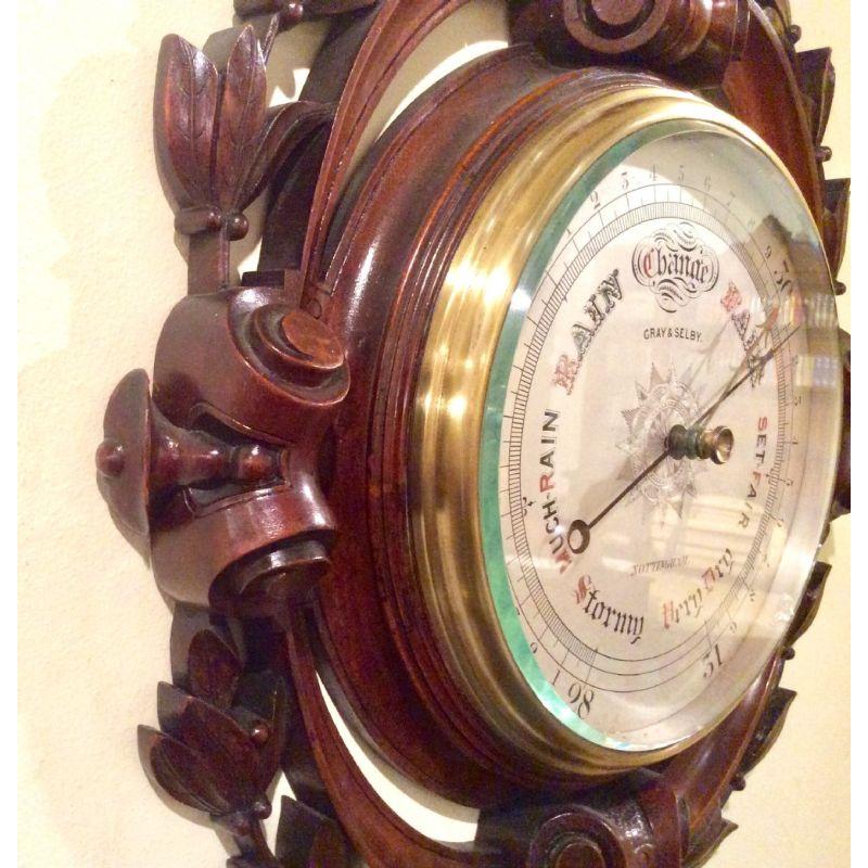 Superb Quality Antique Mahogany Negretti & Zambra Aneroid Barometer In Good Condition For Sale In Antrim, GB