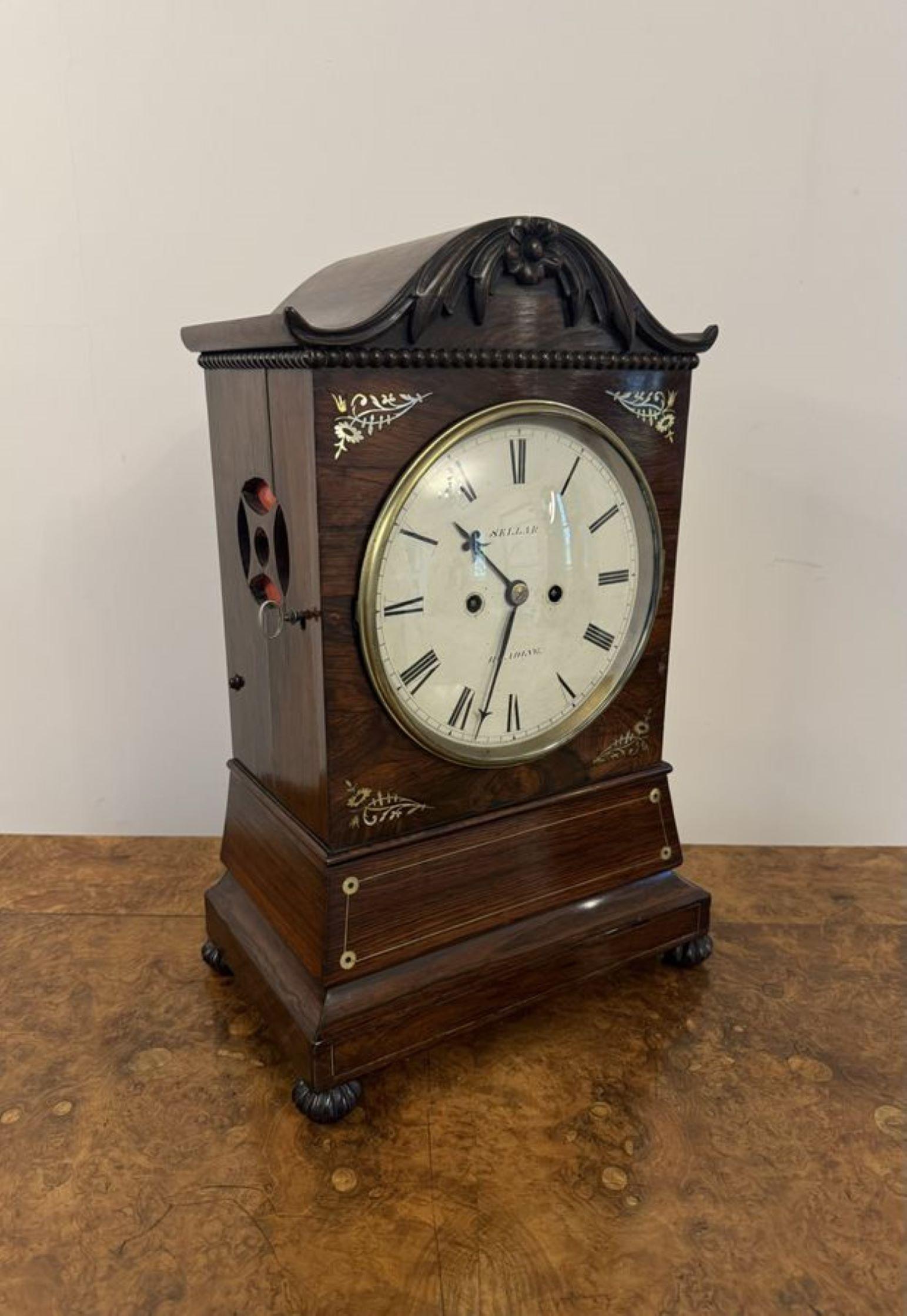 Glass Superb quality antique Regency rosewood inlaid bracket clock For Sale