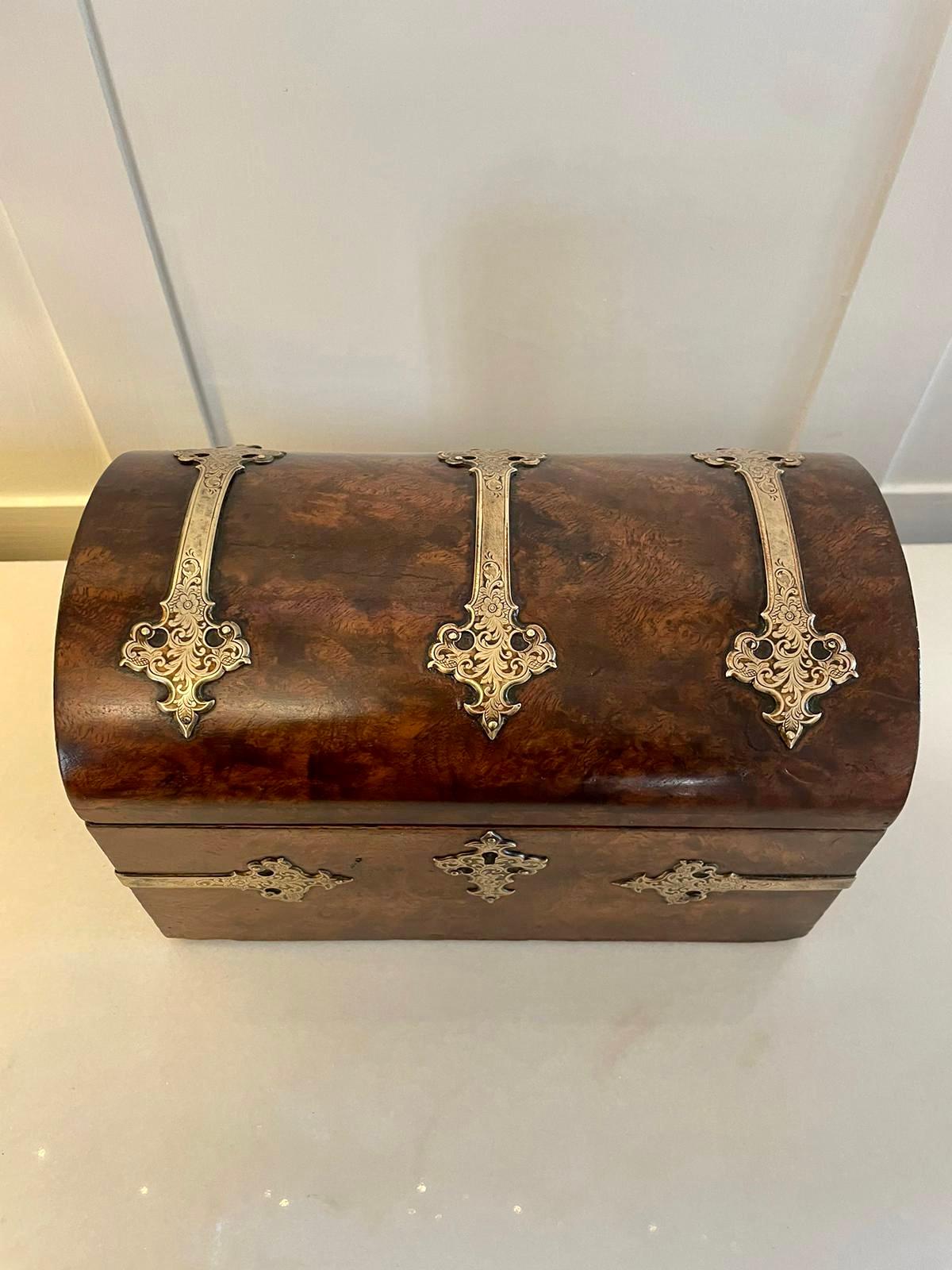 19th Century Superb Quality Antique Victorian Burr Walnut and Brass Mounted Tea Caddy For Sale