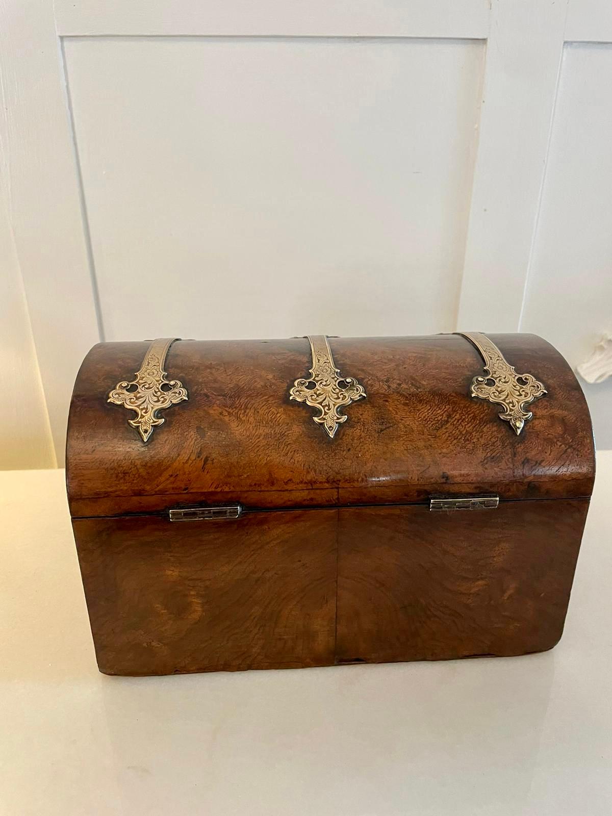 Superb Quality Antique Victorian Burr Walnut and Brass Mounted Tea Caddy For Sale 4