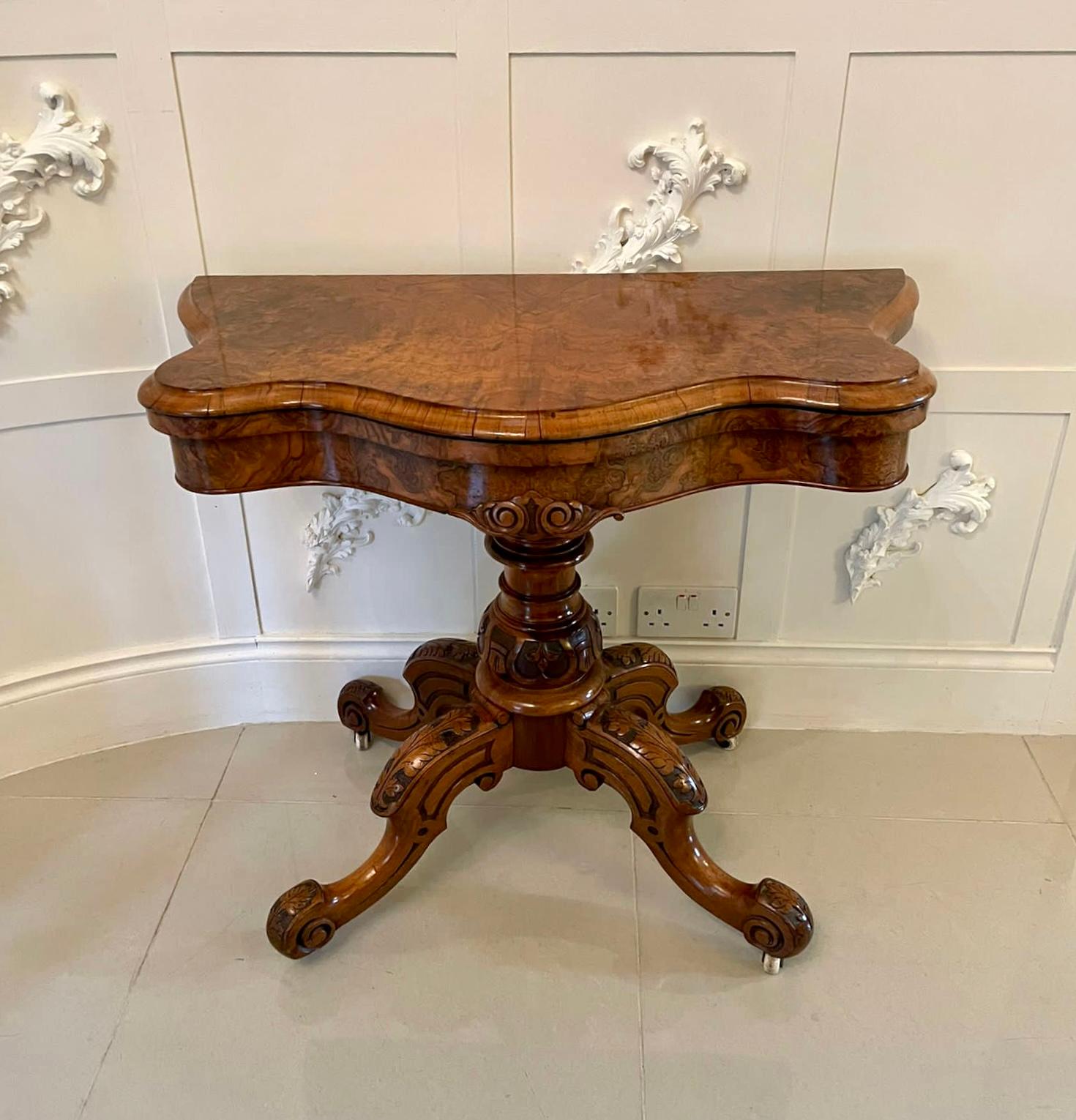 Hand-Crafted ​​Superb Quality Antique Victorian Burr Walnut Card Table