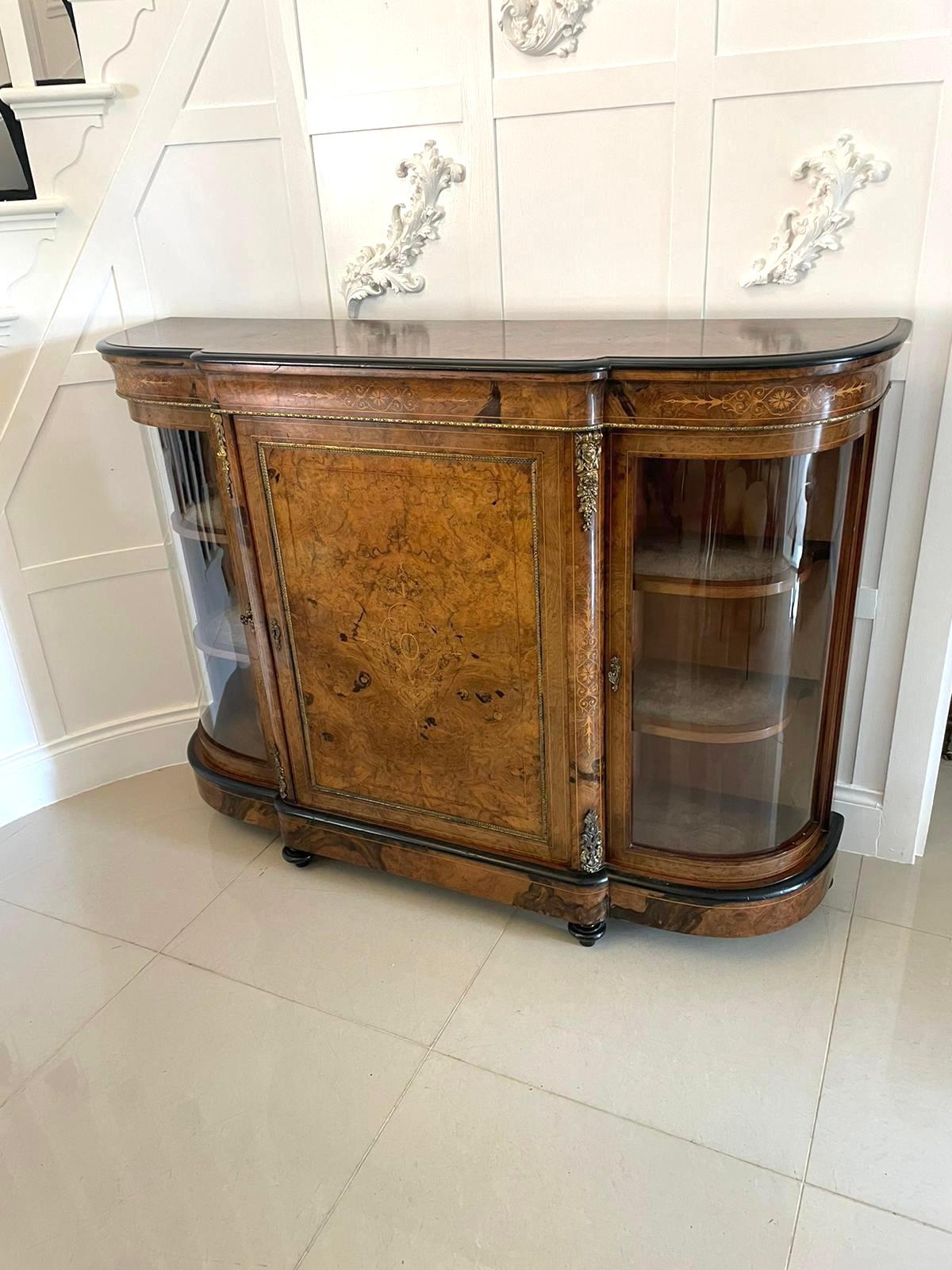 English Superb Quality Antique Victorian Burr Walnut Inlaid Credenza/Sideboard  For Sale