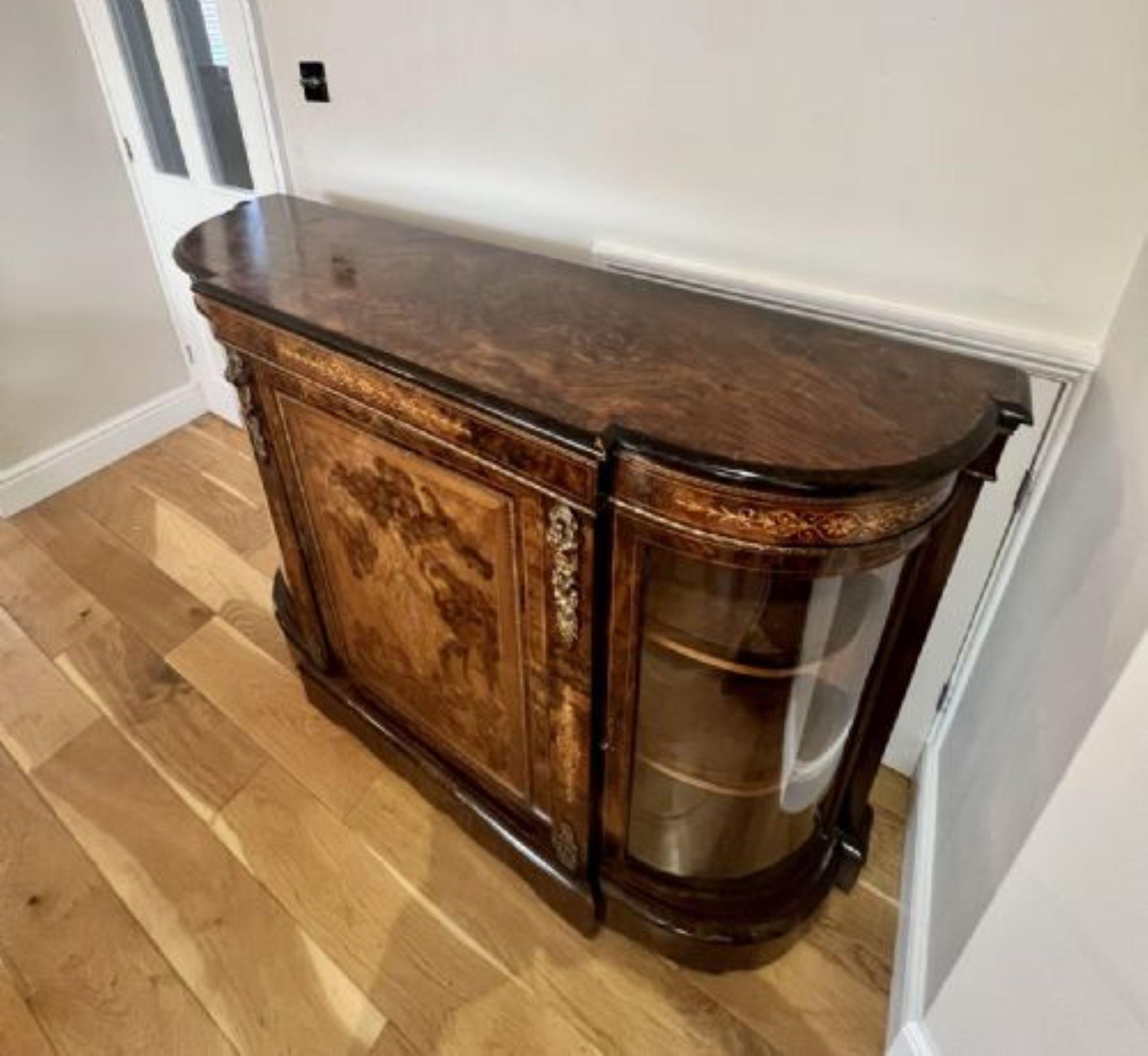 Superb quality antique Victorian burr walnut inlaid credenza In Good Condition For Sale In Ipswich, GB
