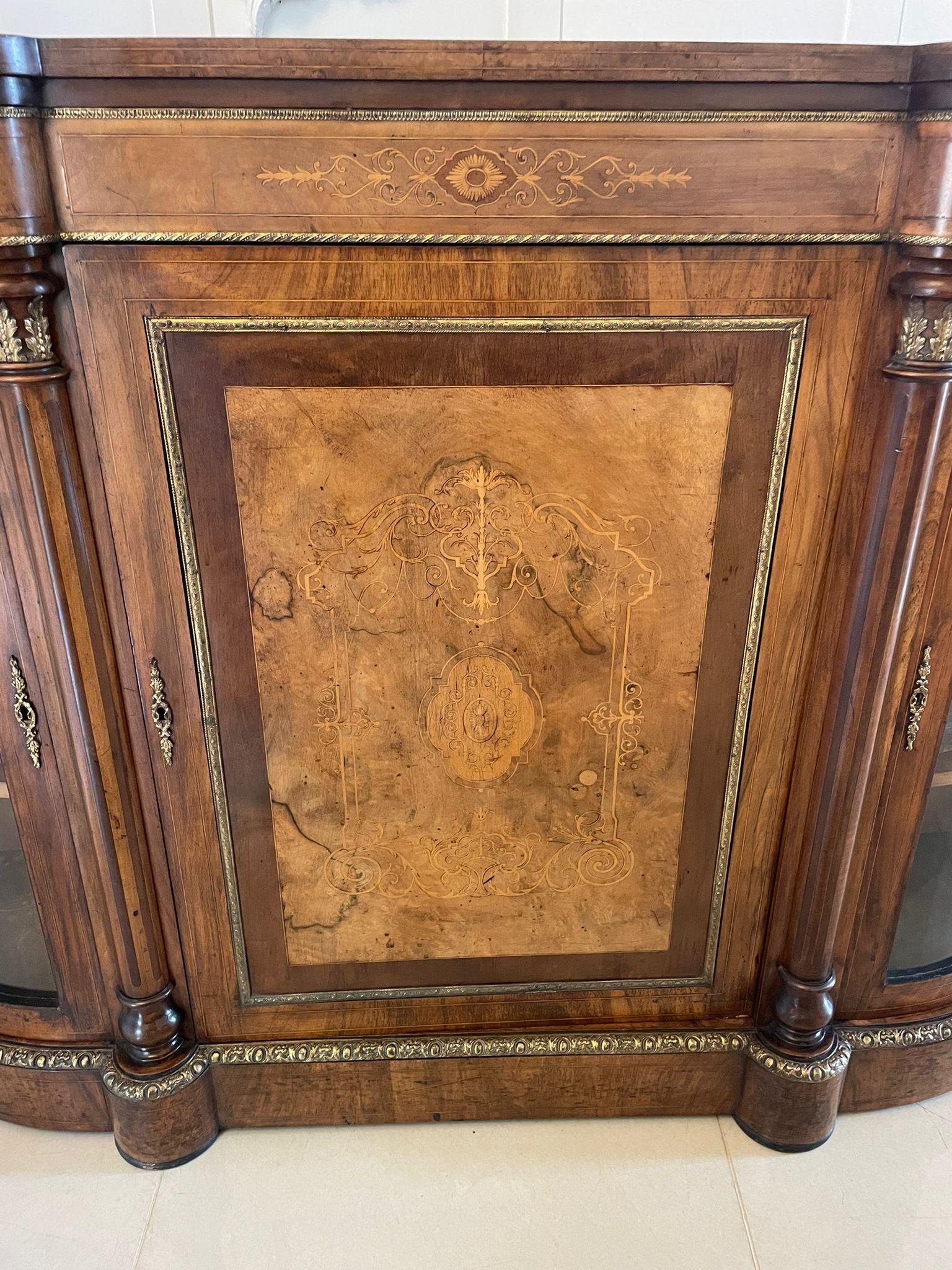 English Superb Quality Antique Victorian Burr Walnut Inlaid Credenza/Sideboard For Sale