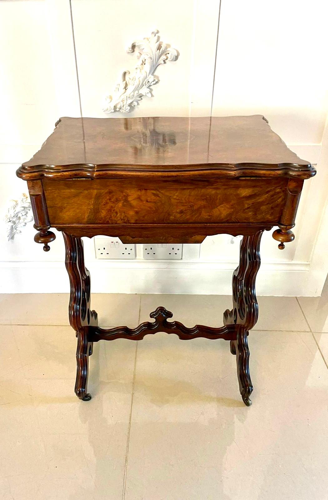 Superb Quality Antique Victorian Burr Walnut Sewing Table For Sale 5