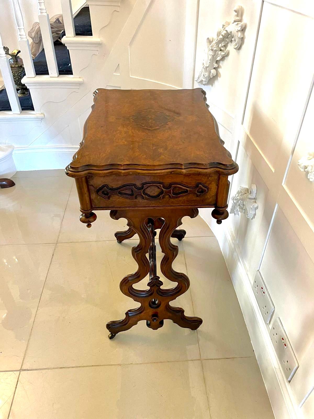 Superb Quality Antique Victorian Burr Walnut Sewing Table For Sale 6