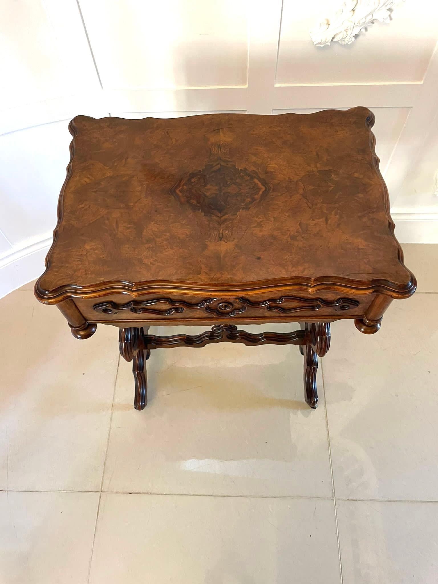 Superb Quality Antique Victorian Burr Walnut Sewing Table For Sale 9