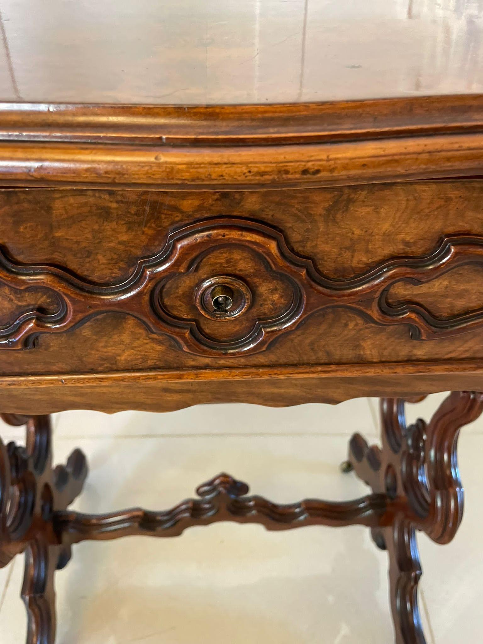 Superb Quality Antique Victorian Burr Walnut Sewing Table For Sale 1