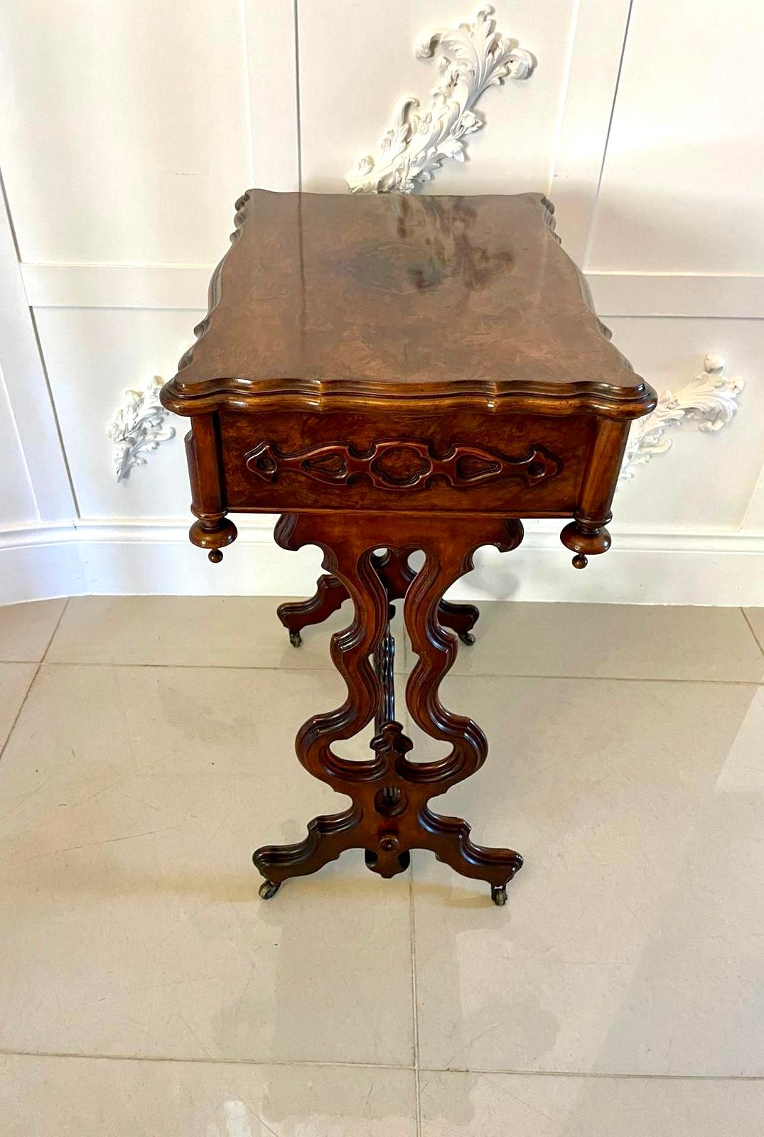 Superb Quality Antique Victorian Burr Walnut Sewing Table For Sale 4