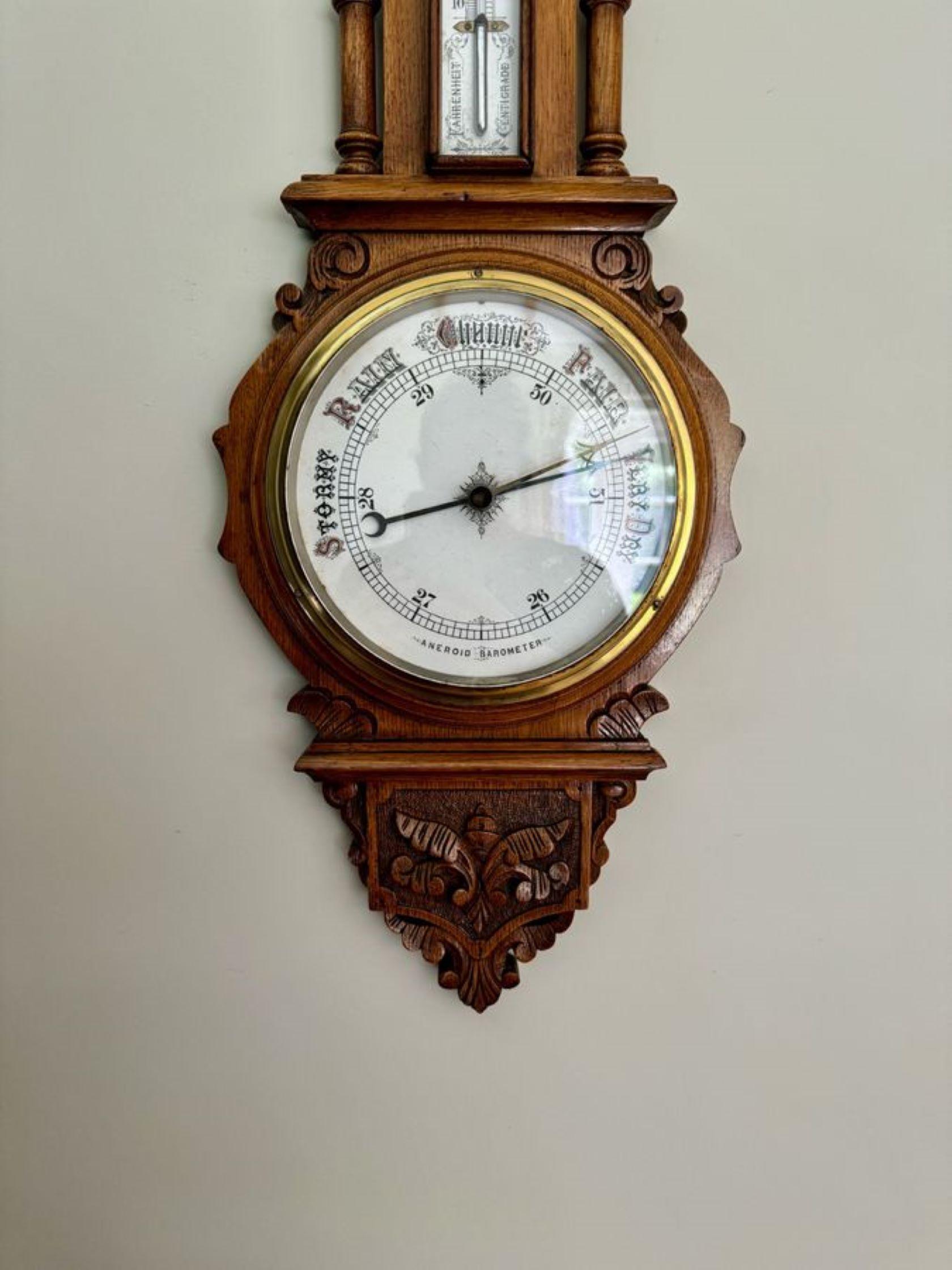 Early Victorian Superb quality antique Victorian carved oak banjo barometer