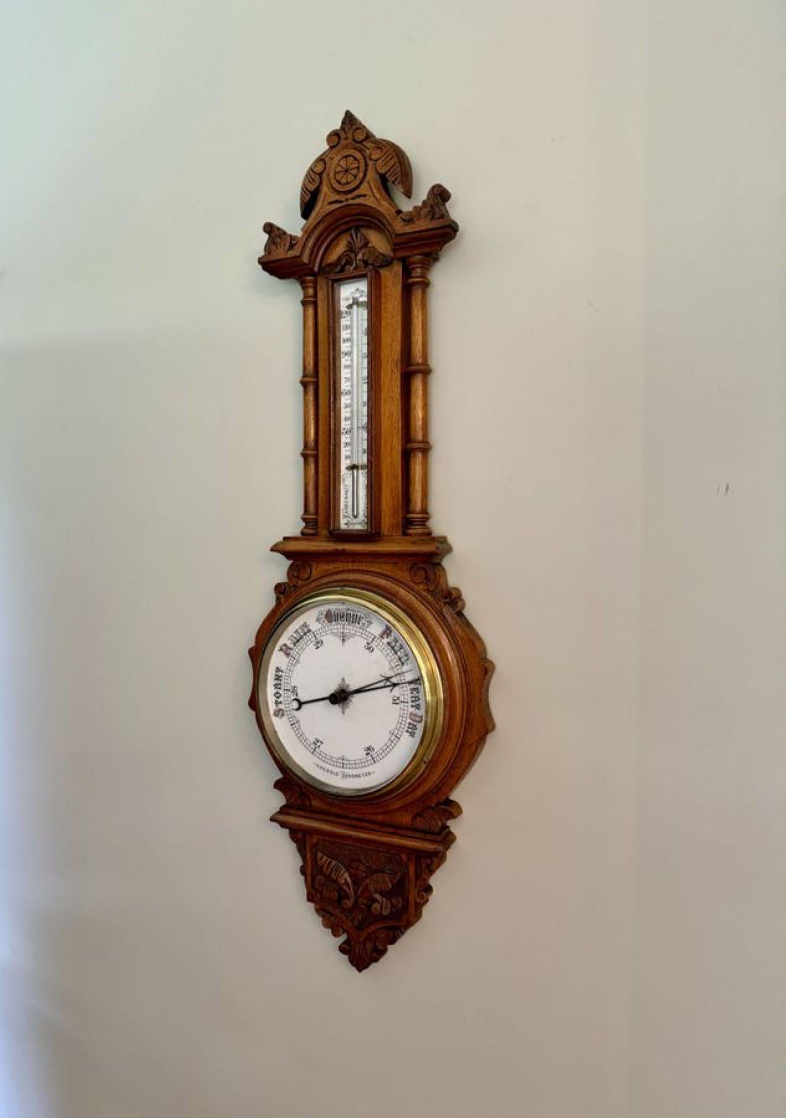 Superb quality antique Victorian carved oak banjo barometer In Good Condition In Ipswich, GB
