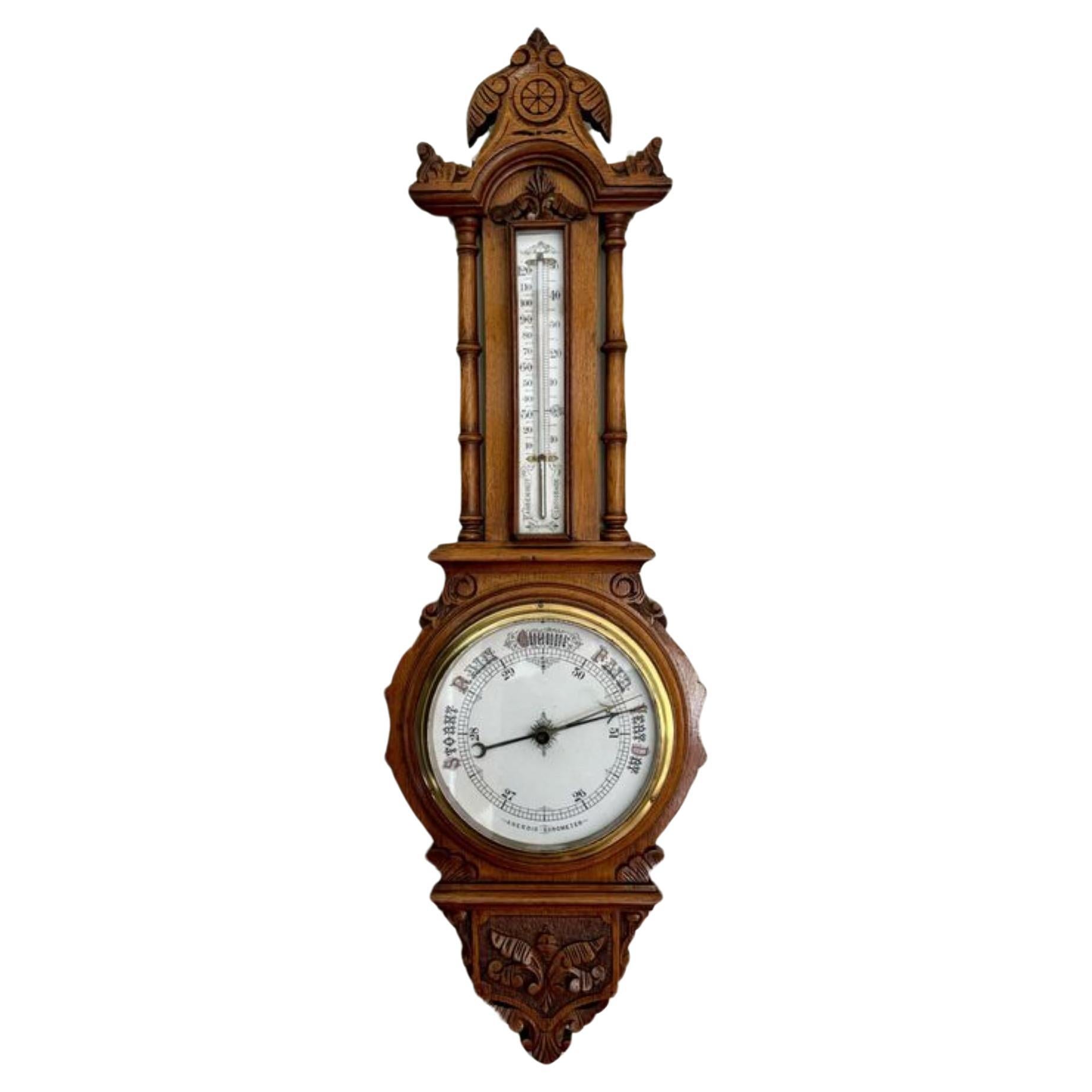 Superb quality antique Victorian carved oak banjo barometer 