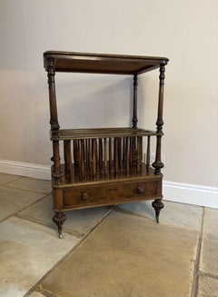 Superb quality antique Victorian freestanding burr walnut Canterbury whatnot
