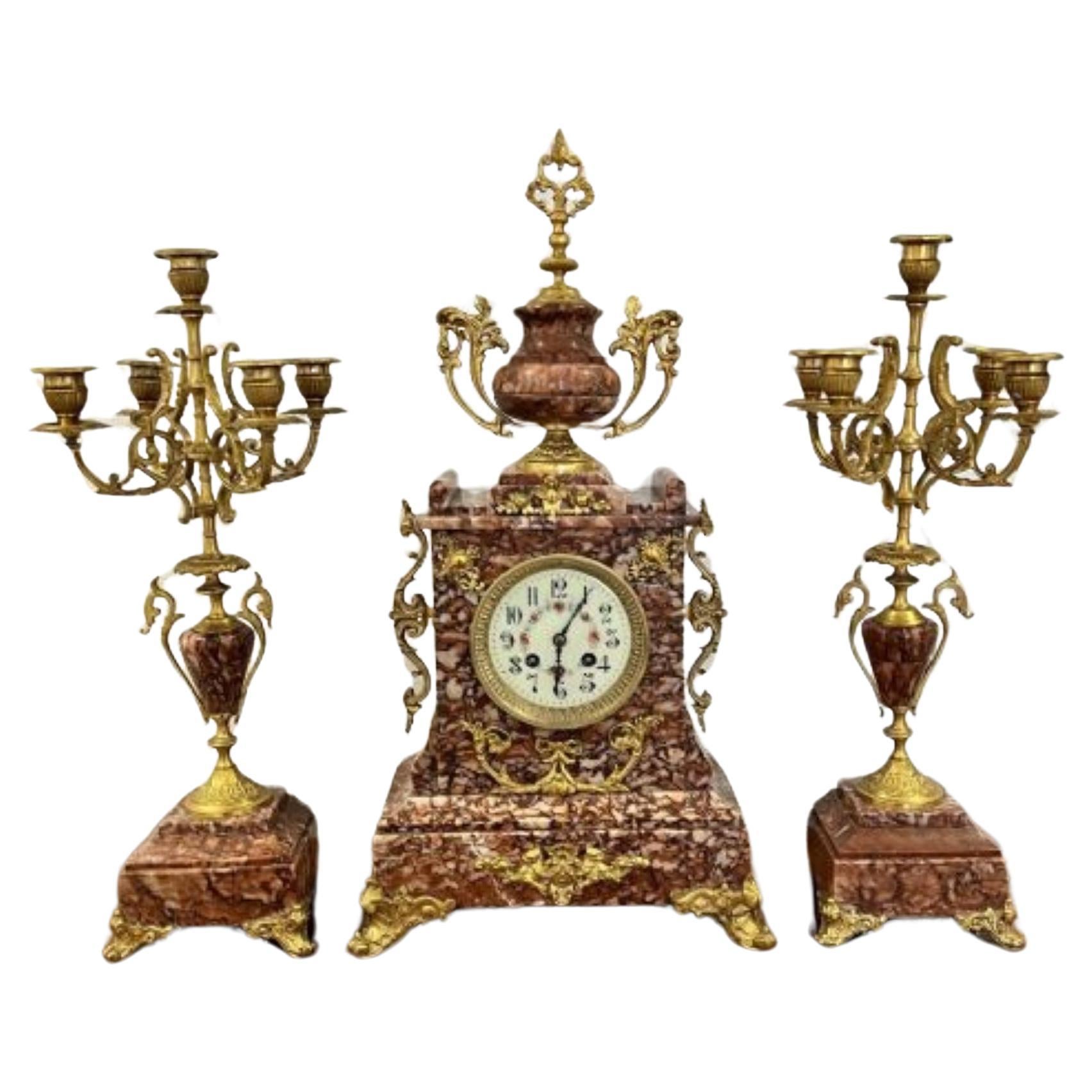 Superb quality antique Victorian French ornate marble clock set