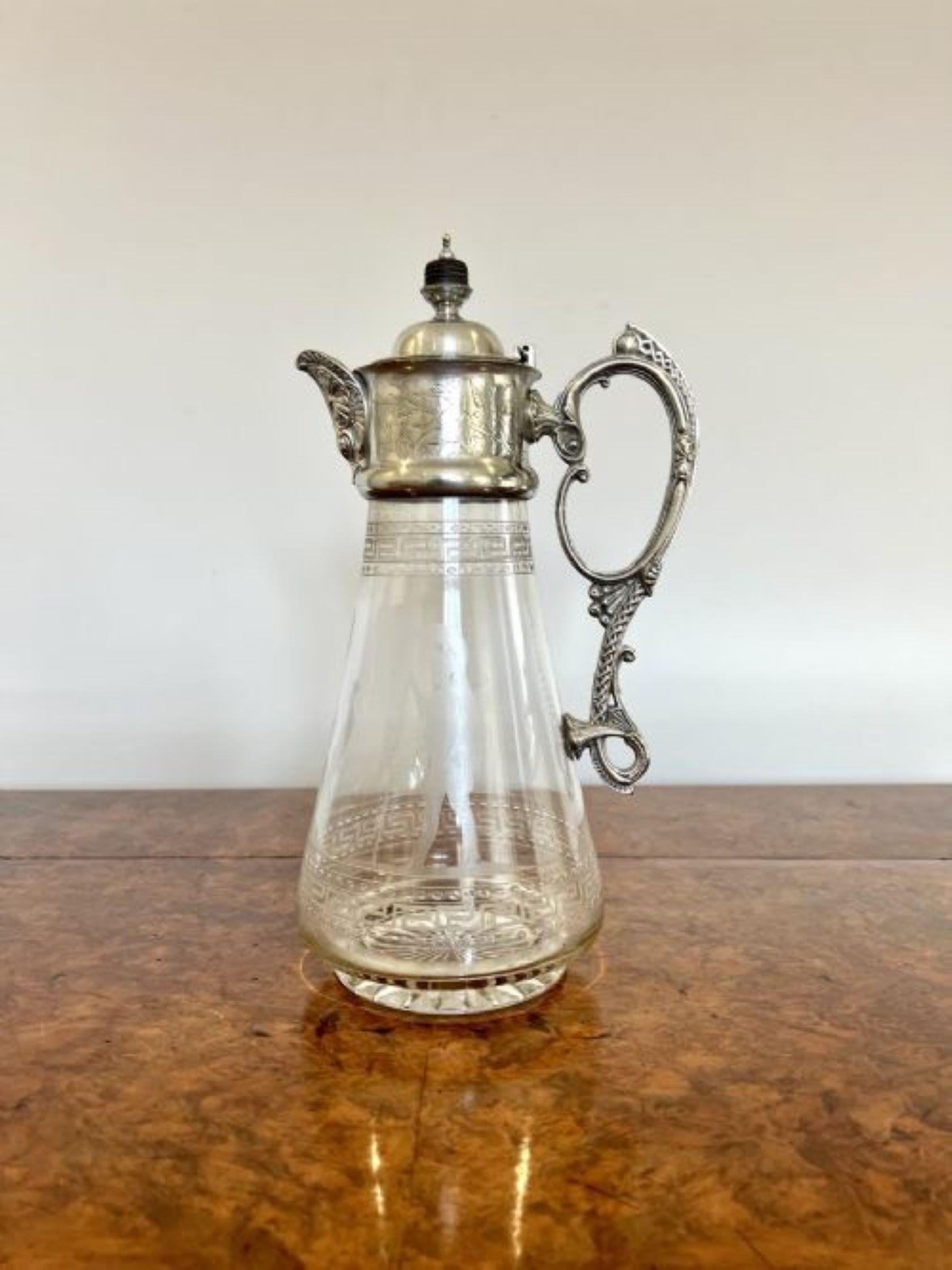 Superb quality antique Victorian glass and silver plated claret jug In Good Condition For Sale In Ipswich, GB