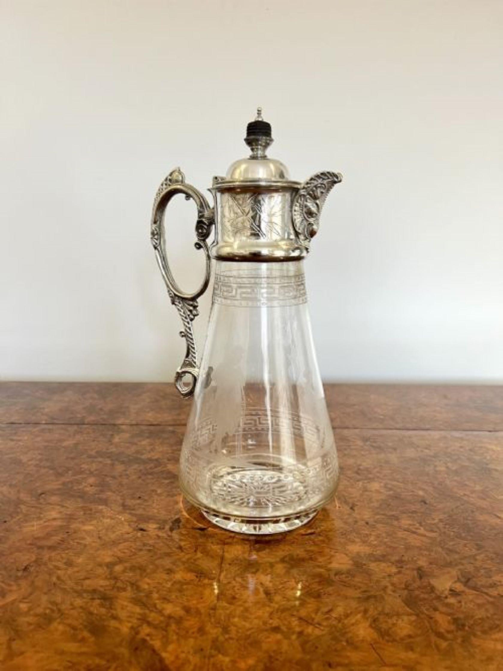 19th Century Superb quality antique Victorian glass and silver plated claret jug For Sale