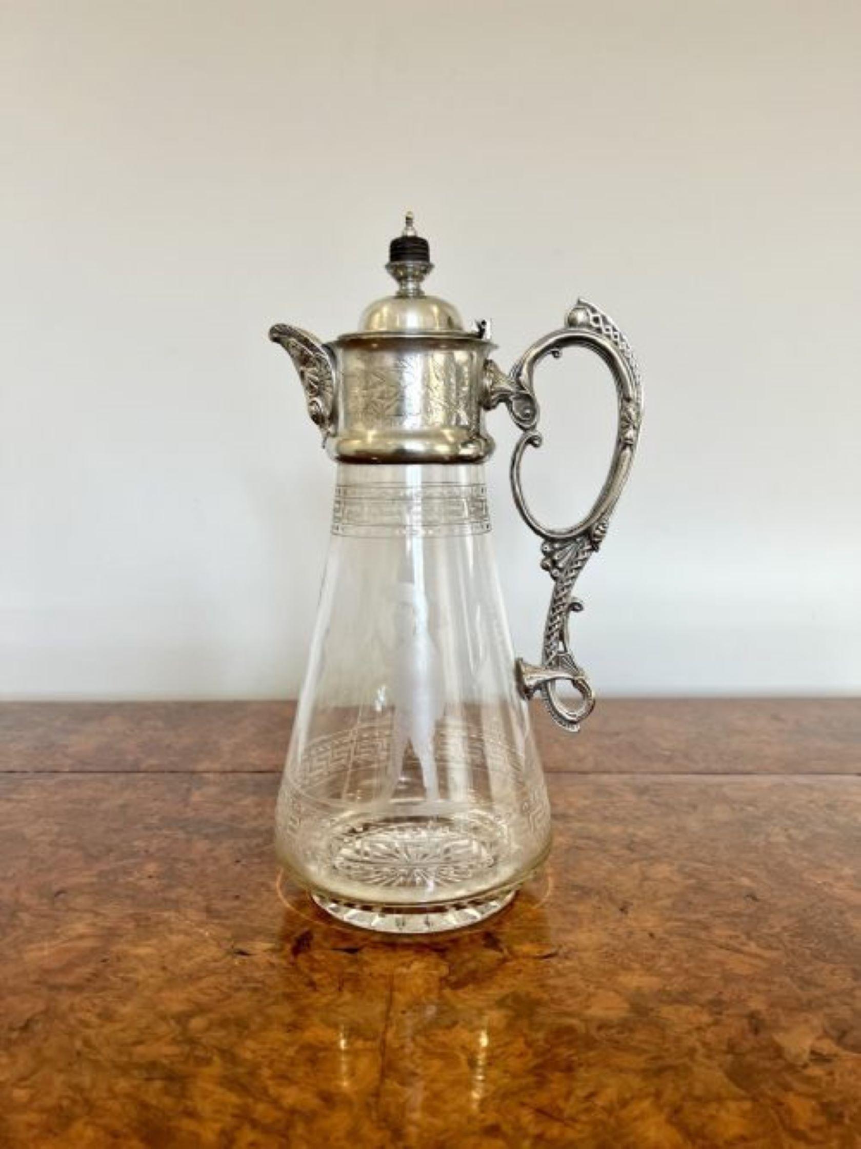 Glass Superb quality antique Victorian glass and silver plated claret jug For Sale