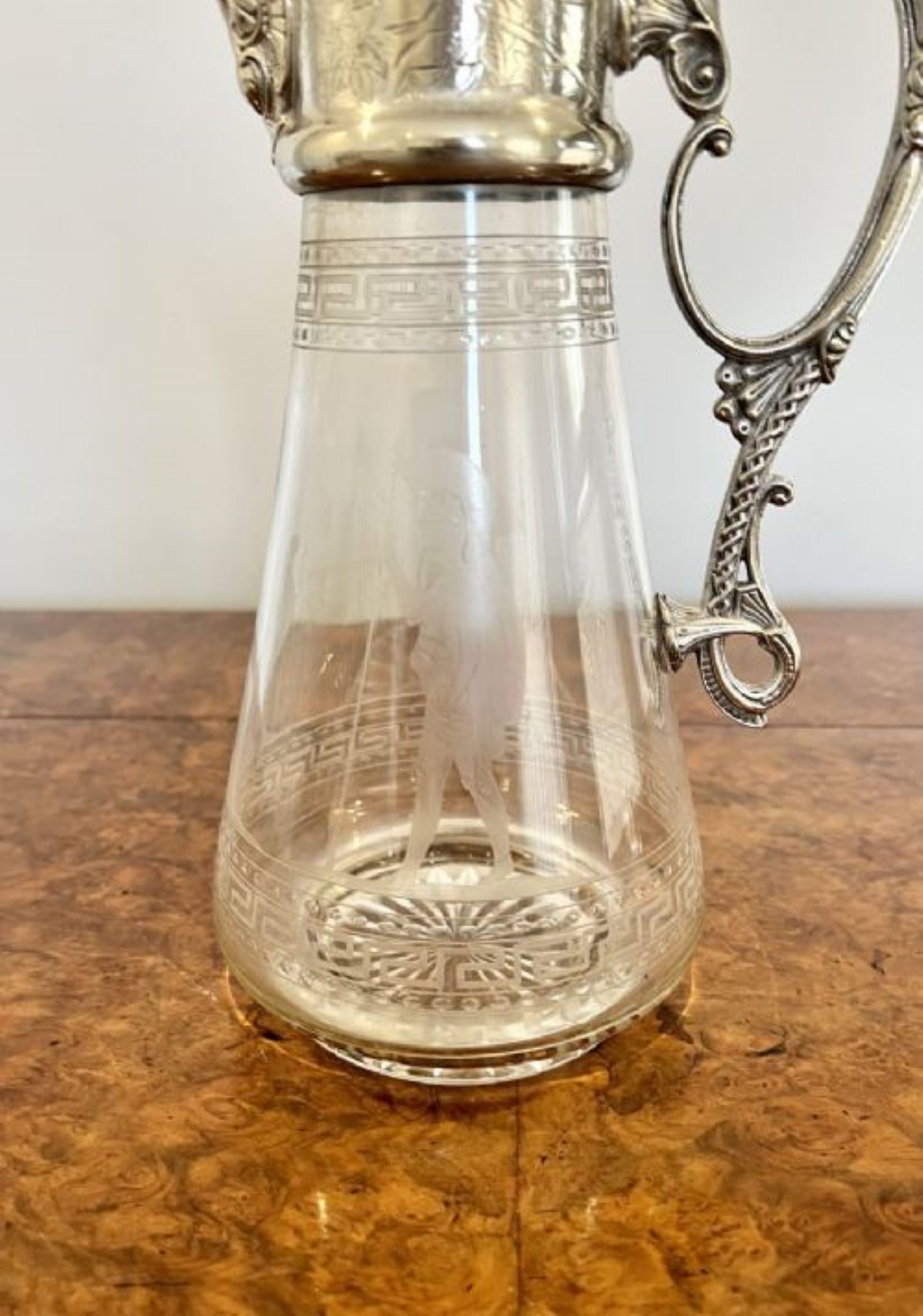 Superb quality antique Victorian glass and silver plated claret jug For Sale 1