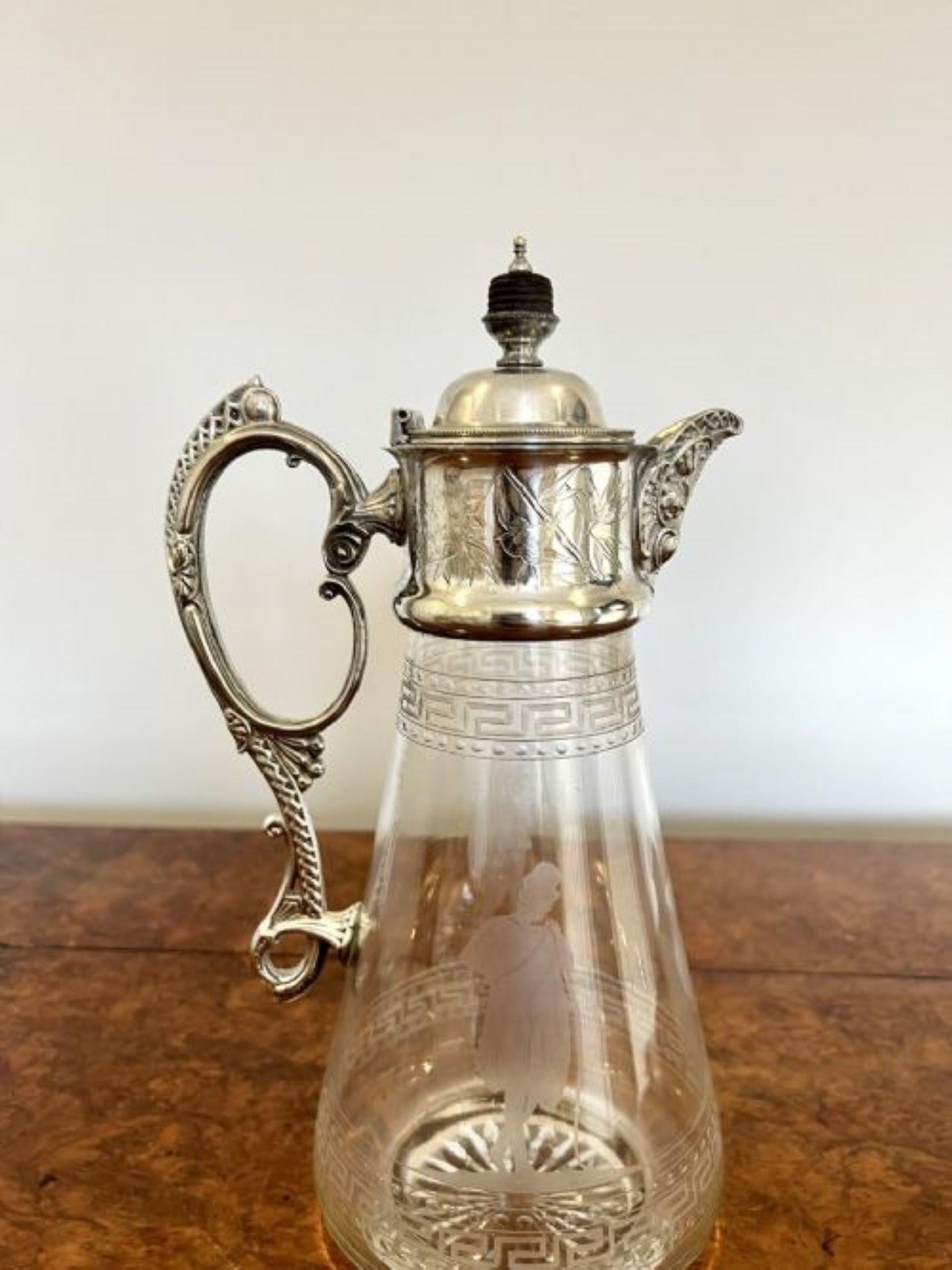 Superb quality antique Victorian glass and silver plated claret jug For Sale 2