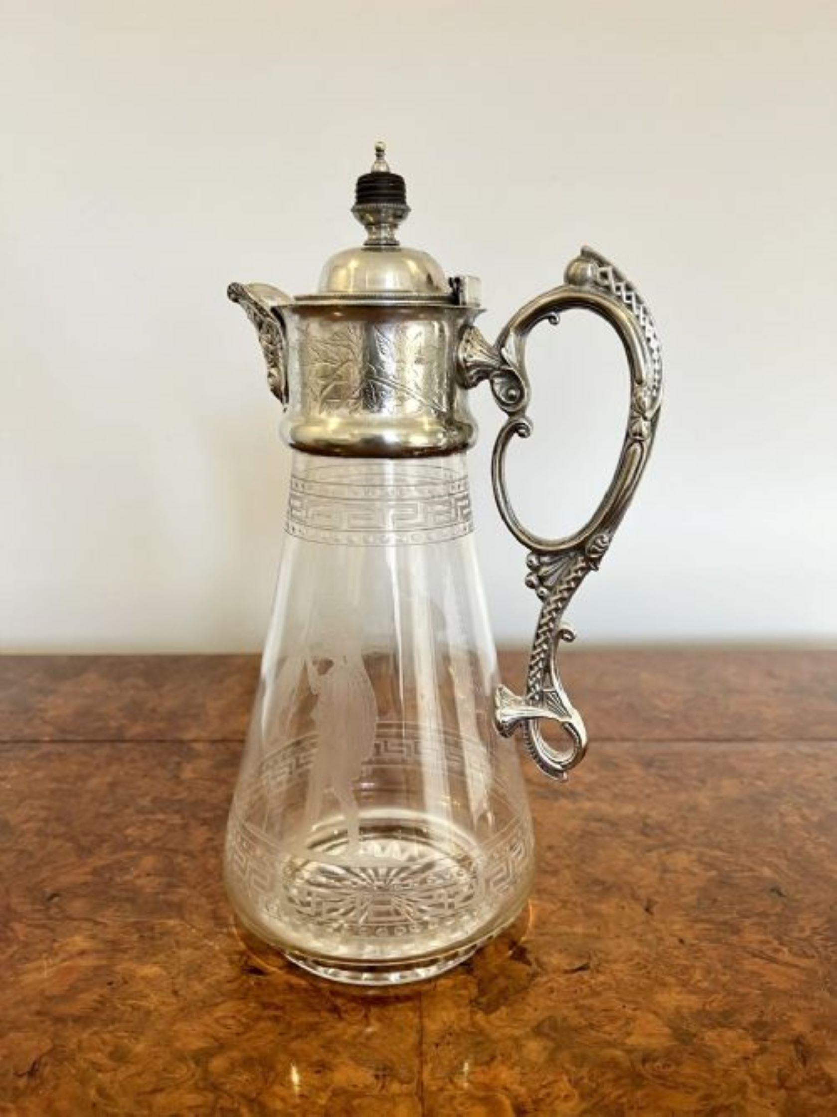 Superb quality antique Victorian glass and silver plated claret jug For Sale 3