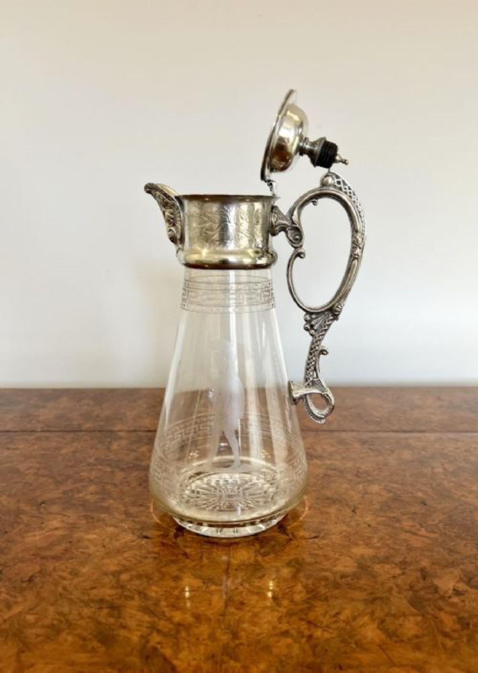Superb quality antique Victorian glass and silver plated claret jug For Sale 4