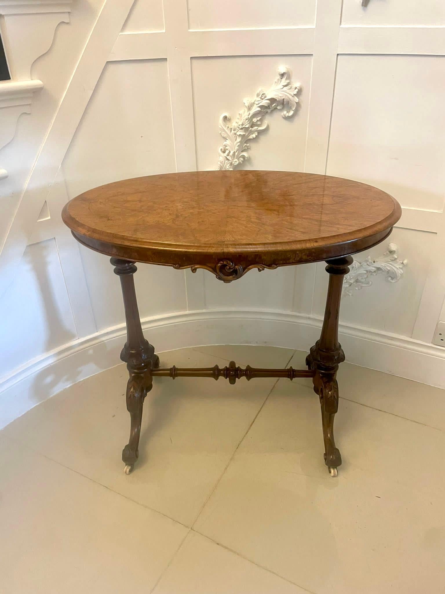 English Superb Quality Antique Victorian Inlaid Burr Walnut Lamp Table  For Sale