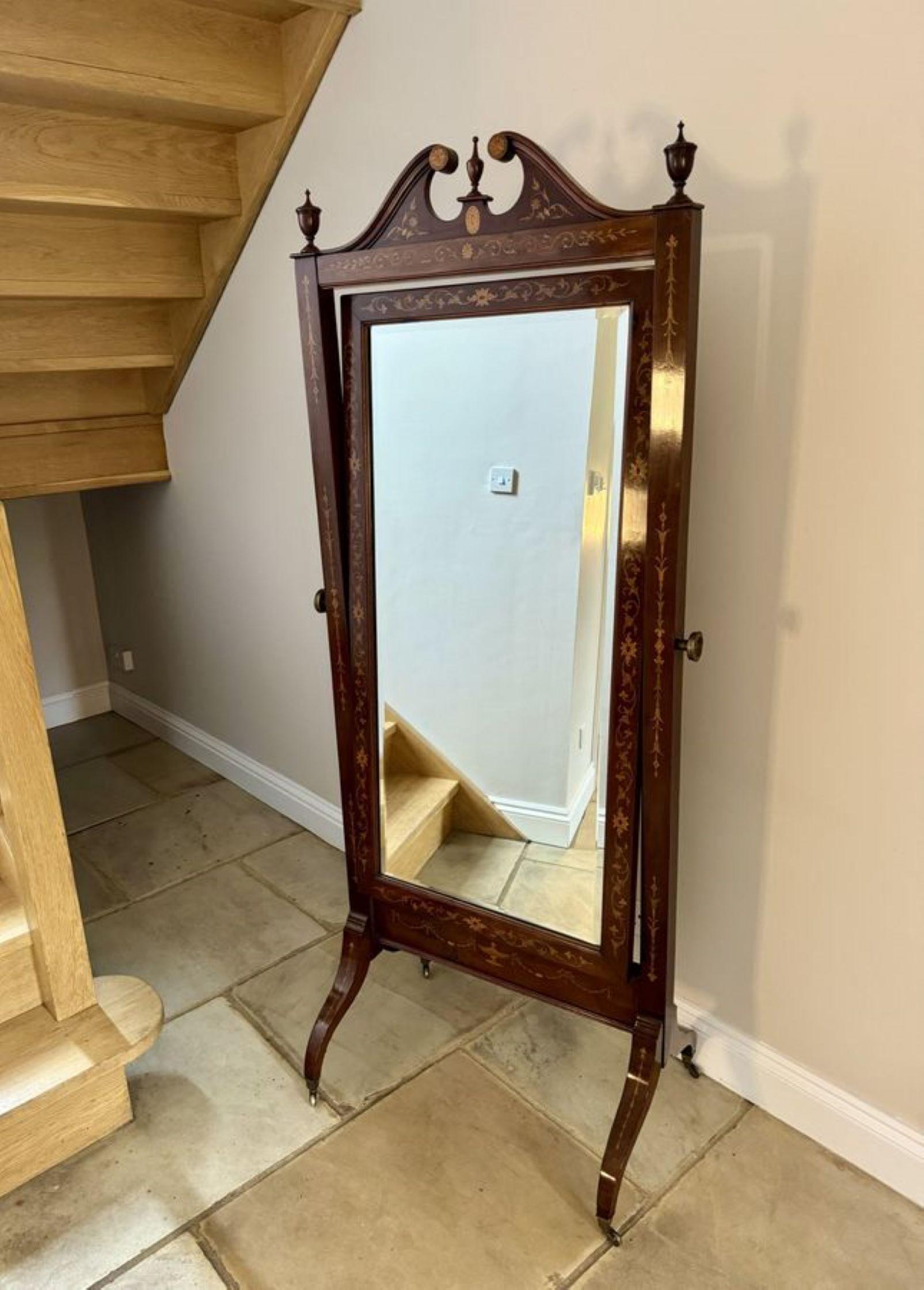 Superb quality antique Victorian mahogany inlaid cheval mirror  For Sale 4