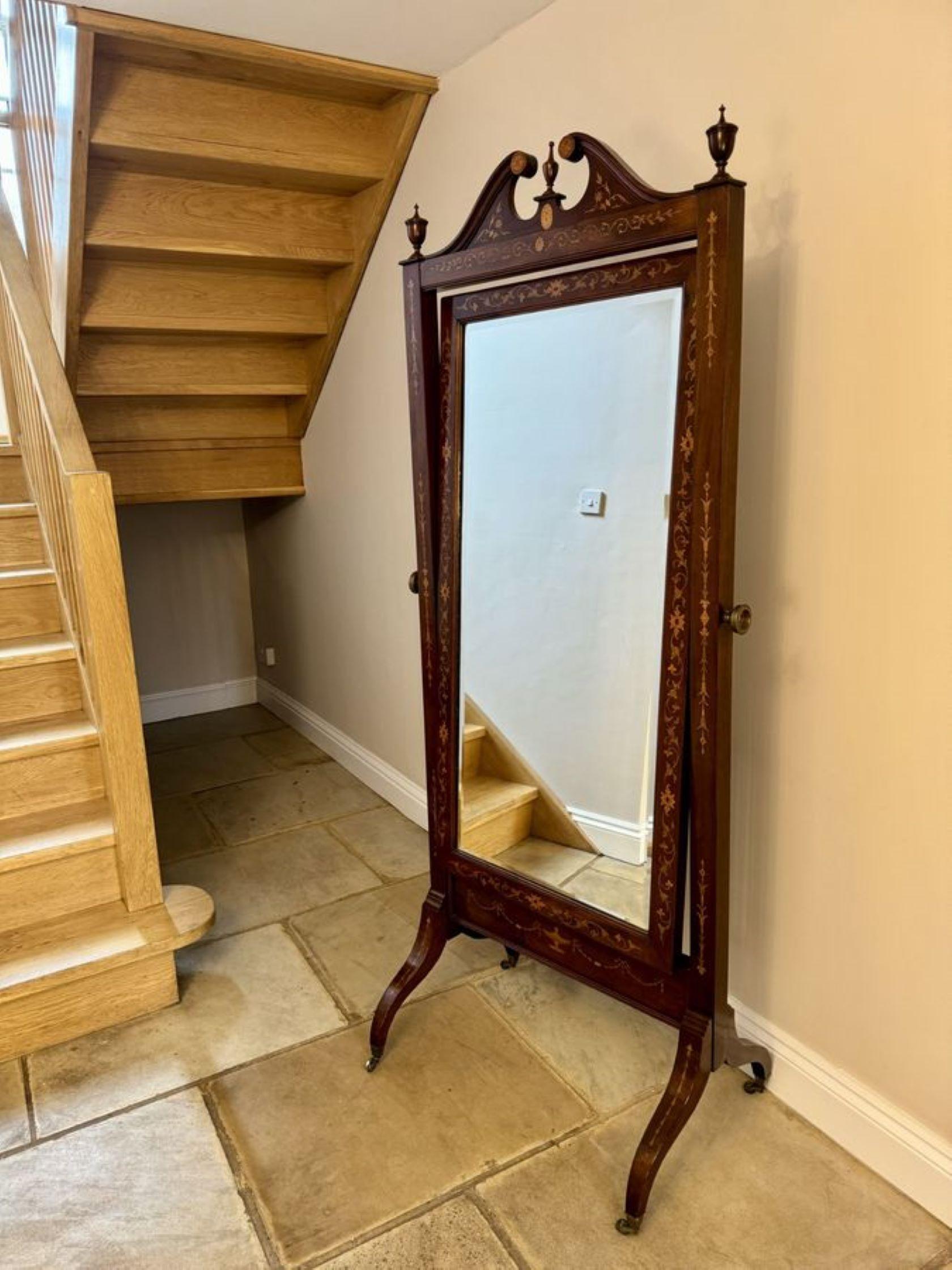 Early Victorian Superb quality antique Victorian mahogany inlaid cheval mirror  For Sale