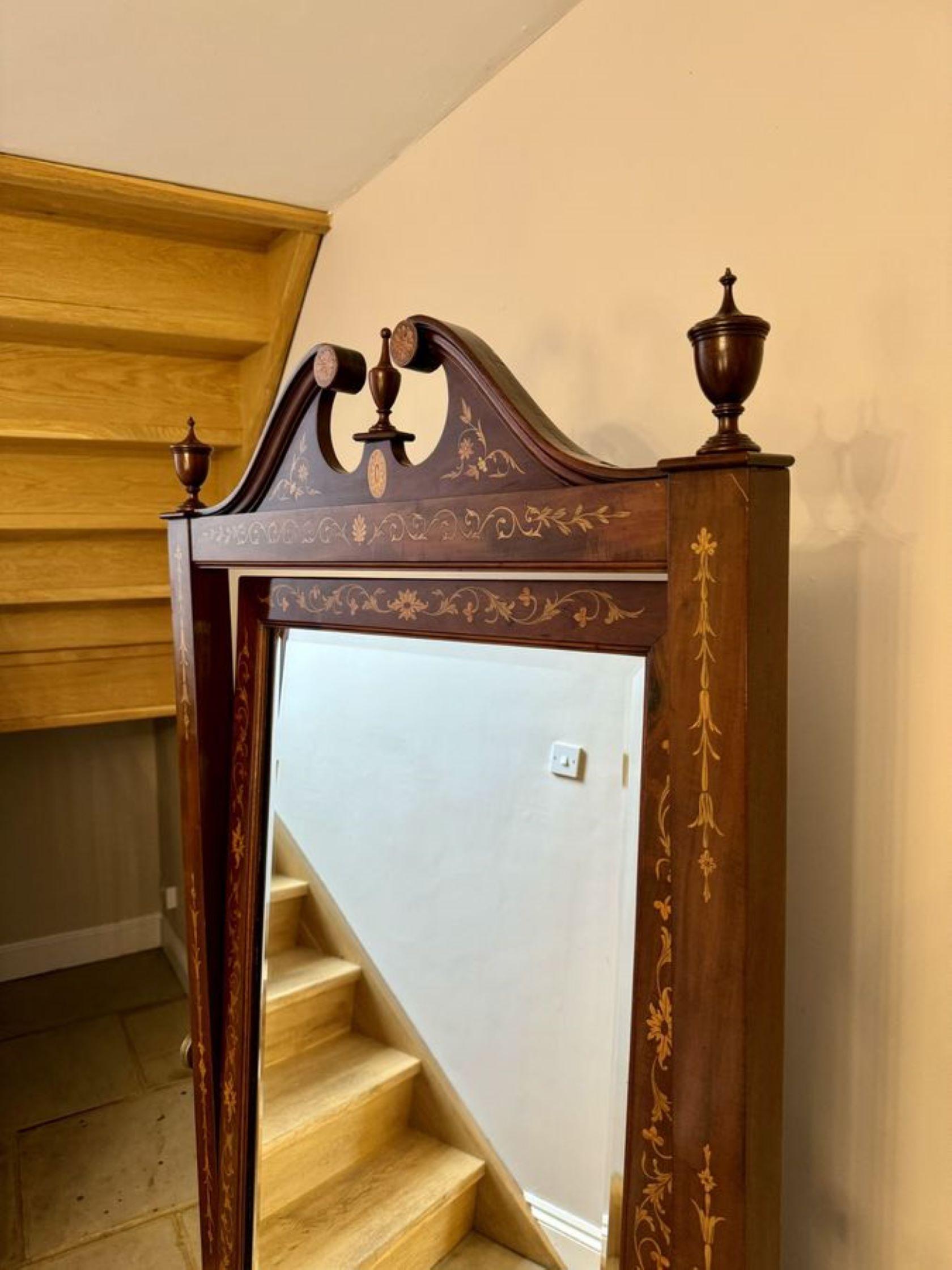Glass Superb quality antique Victorian mahogany inlaid cheval mirror  For Sale