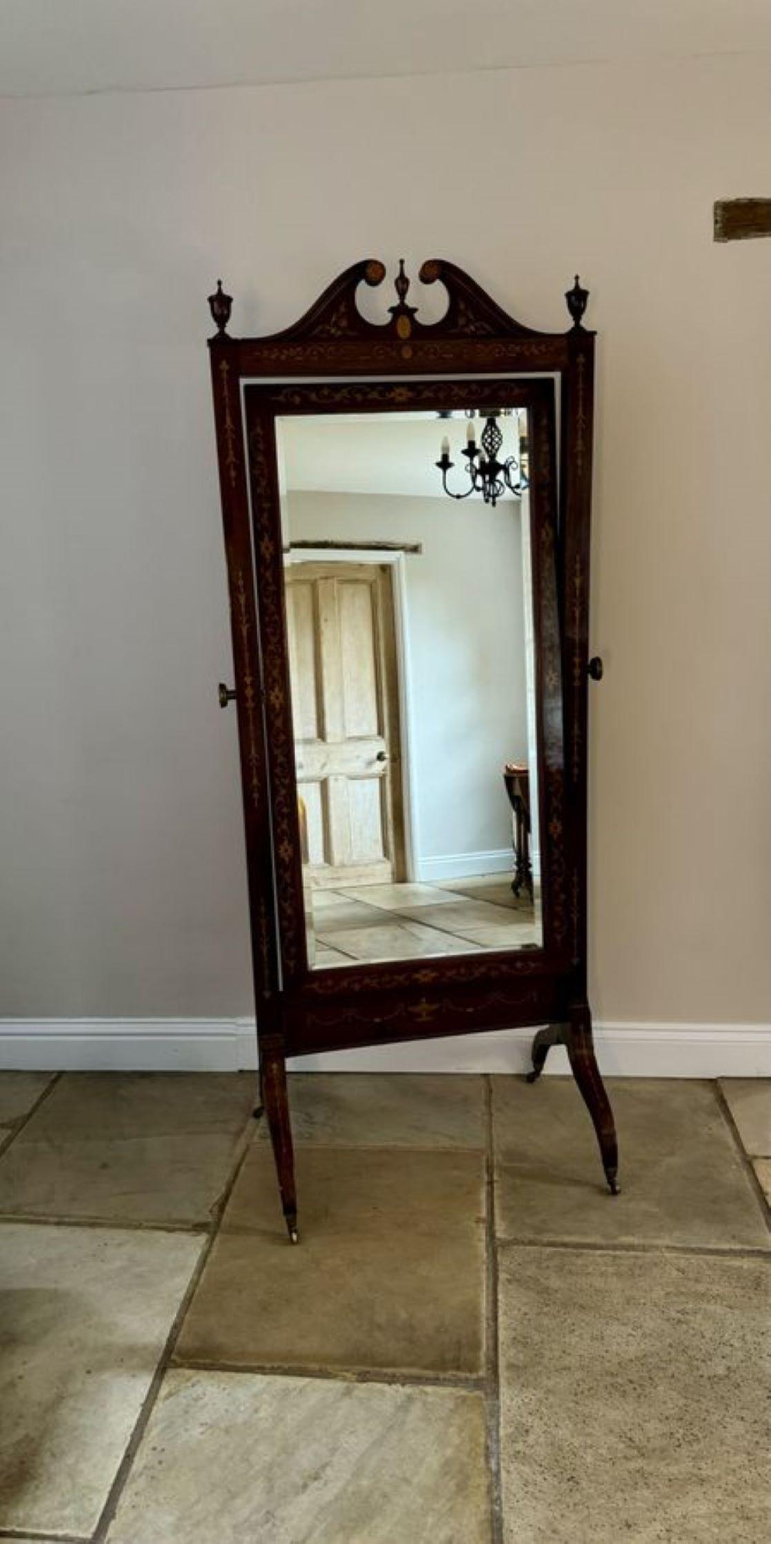 Superb quality antique Victorian mahogany inlaid cheval mirror  For Sale 1