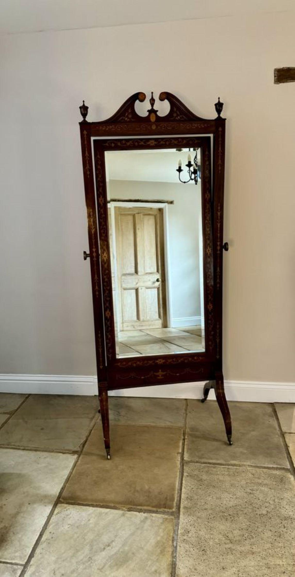 Superb quality antique Victorian mahogany inlaid cheval mirror  For Sale 2