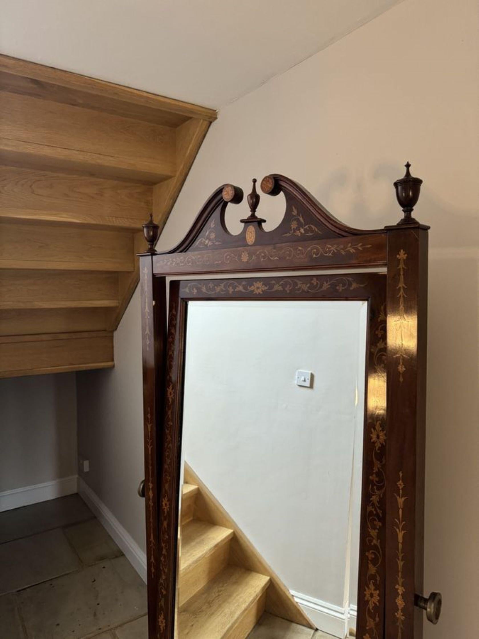 Superb quality antique Victorian mahogany inlaid cheval mirror  For Sale 3
