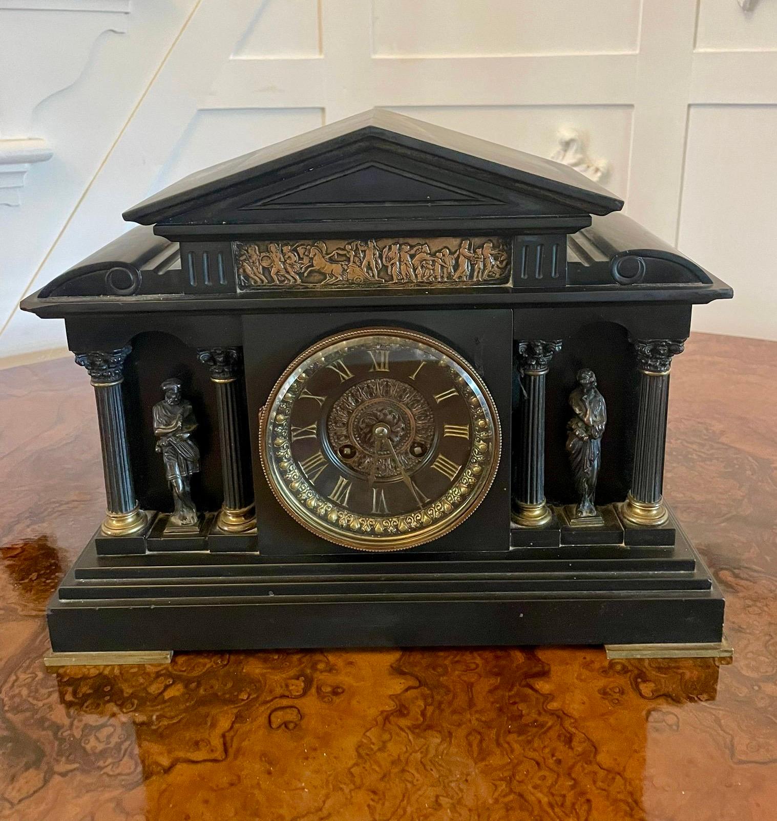 Reloj de manto de mármol victoriano antiguo de magnífica calidad en venta 2