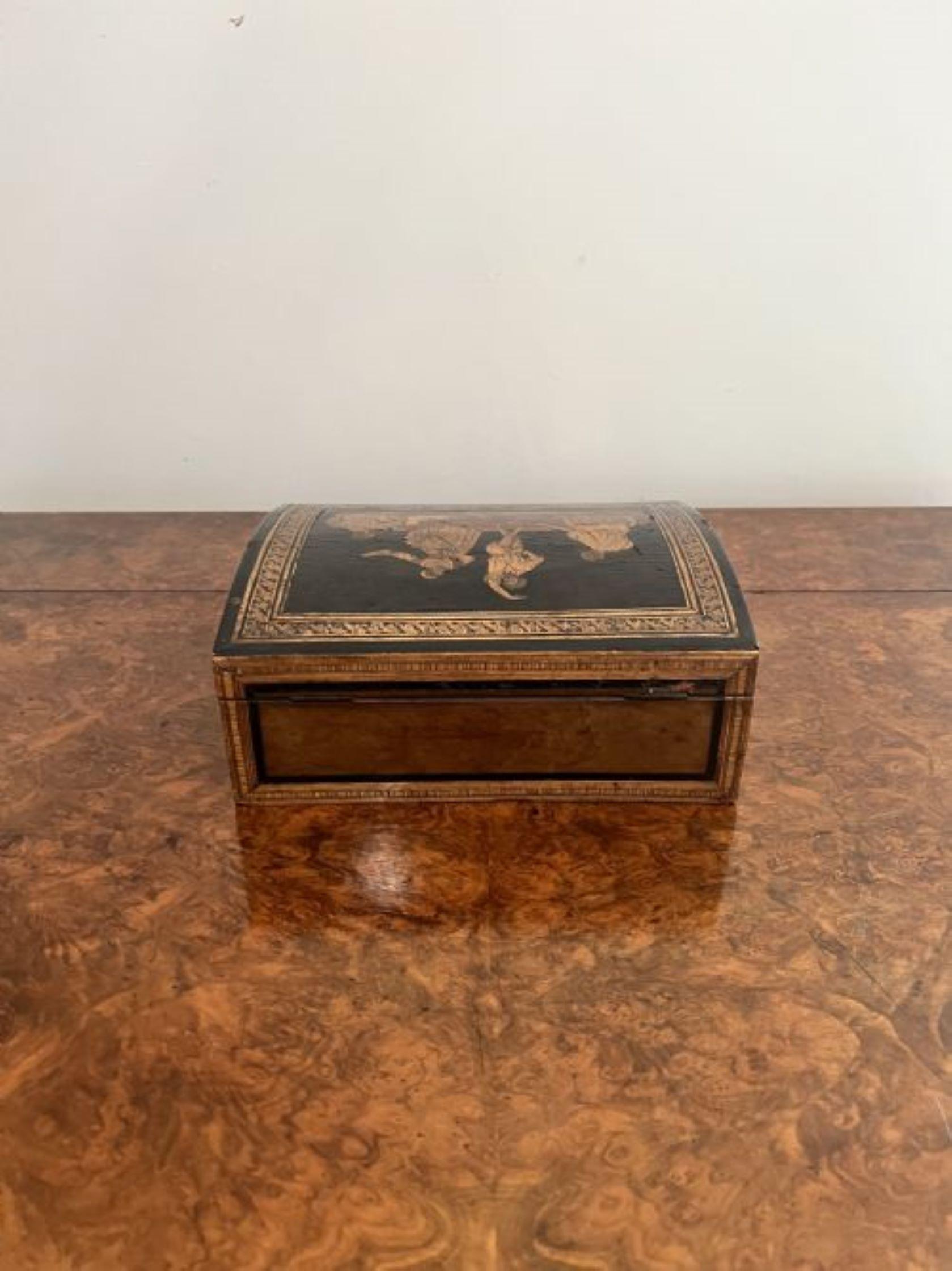 19th Century Superb quality antique Victorian walnut marquetry inlaid box  For Sale