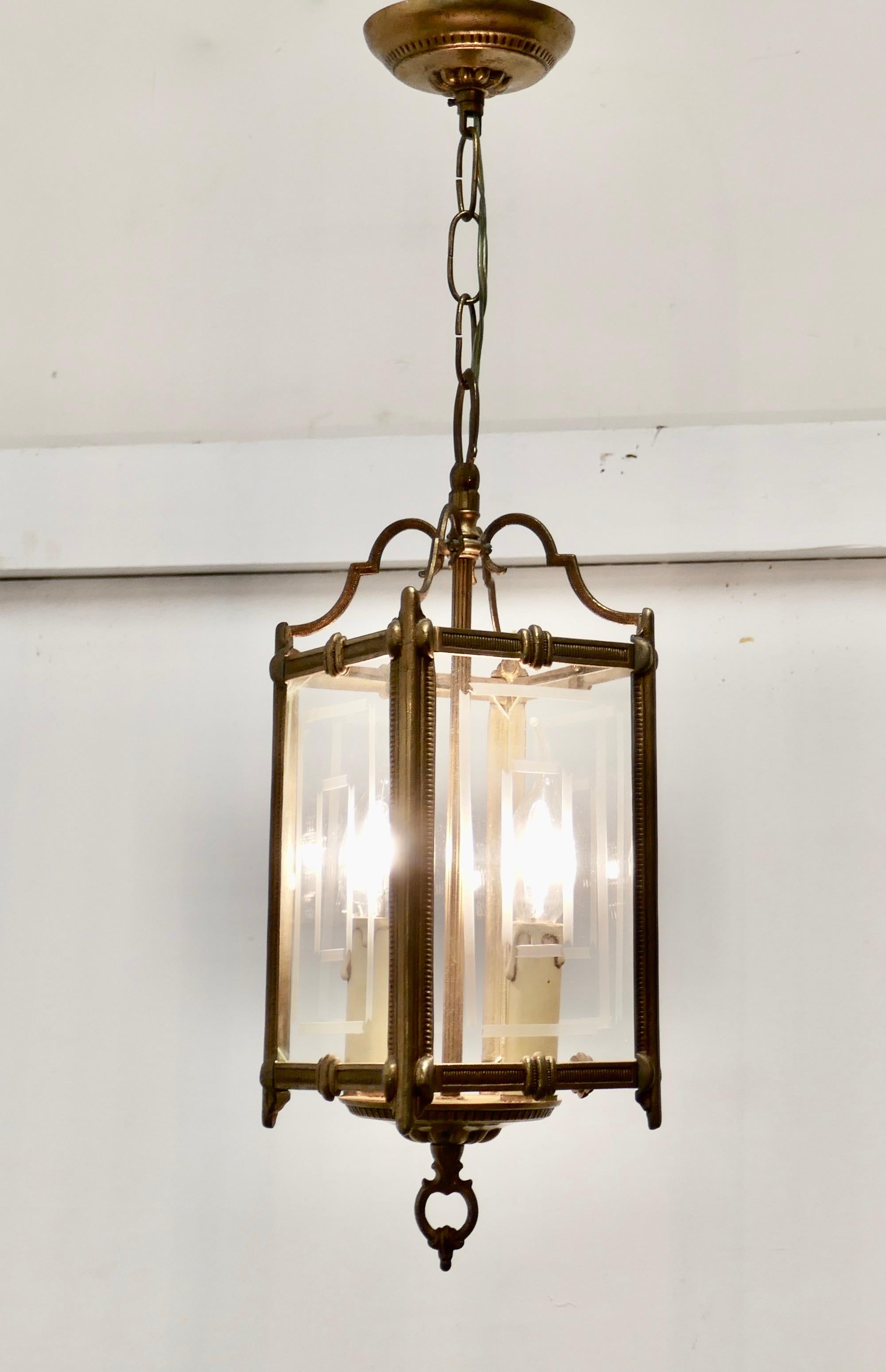 20th Century Superb Quality Art Deco French Brass and Etched Glass Lantern