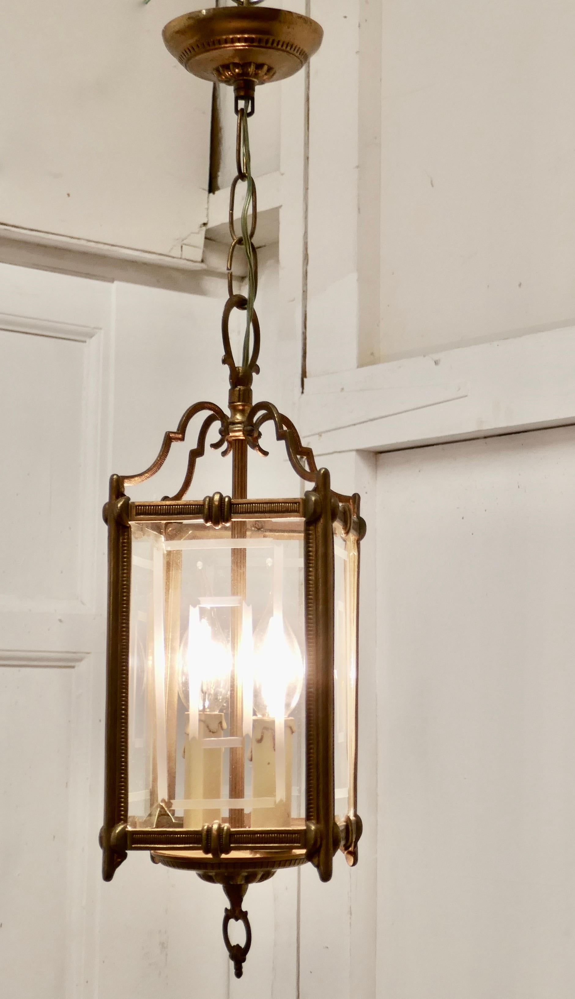 Superb Quality Art Deco French Brass and Etched Glass Lantern 1
