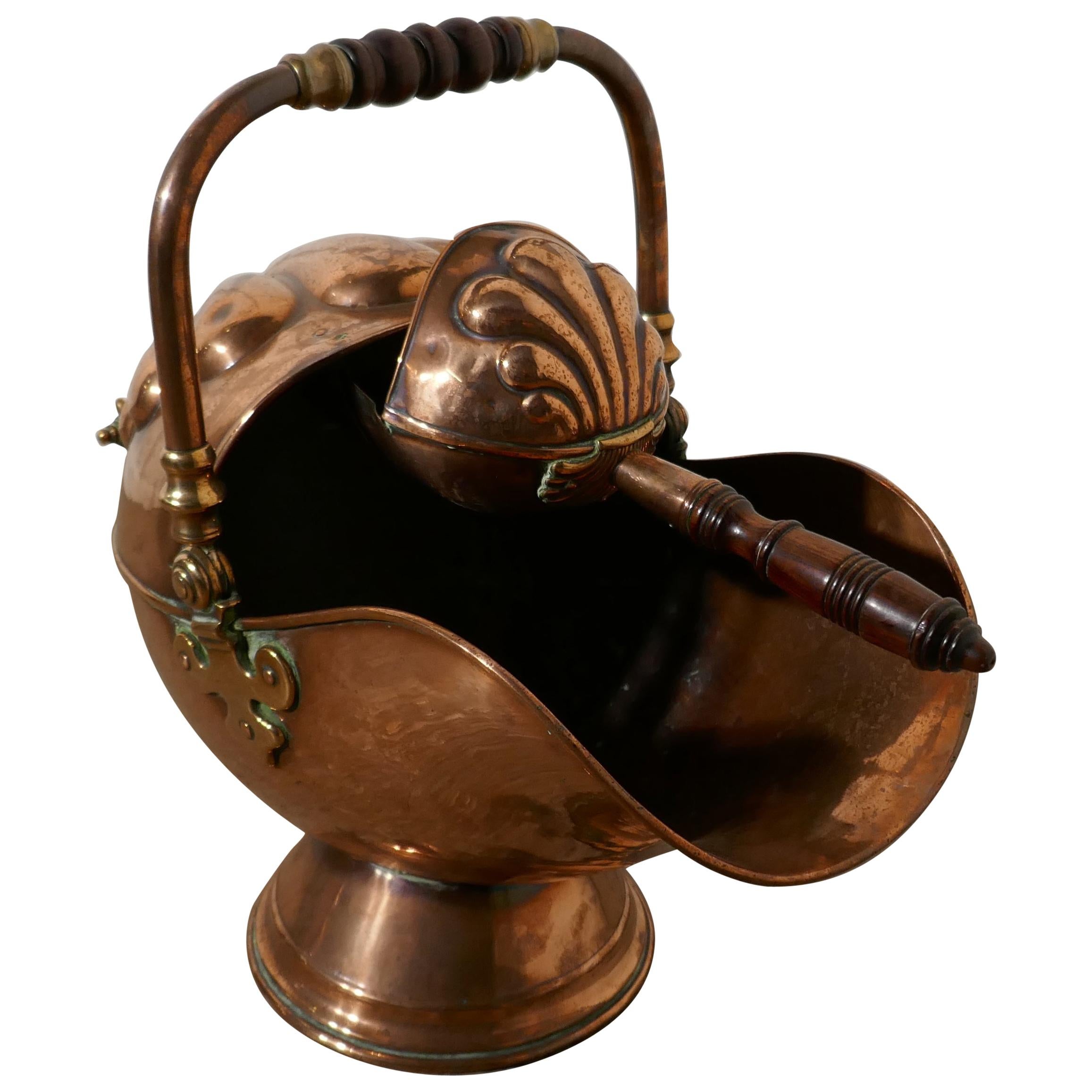 Victorian Handcrafted Copper Helmet Coal Scuttle or Log Holder For Sale