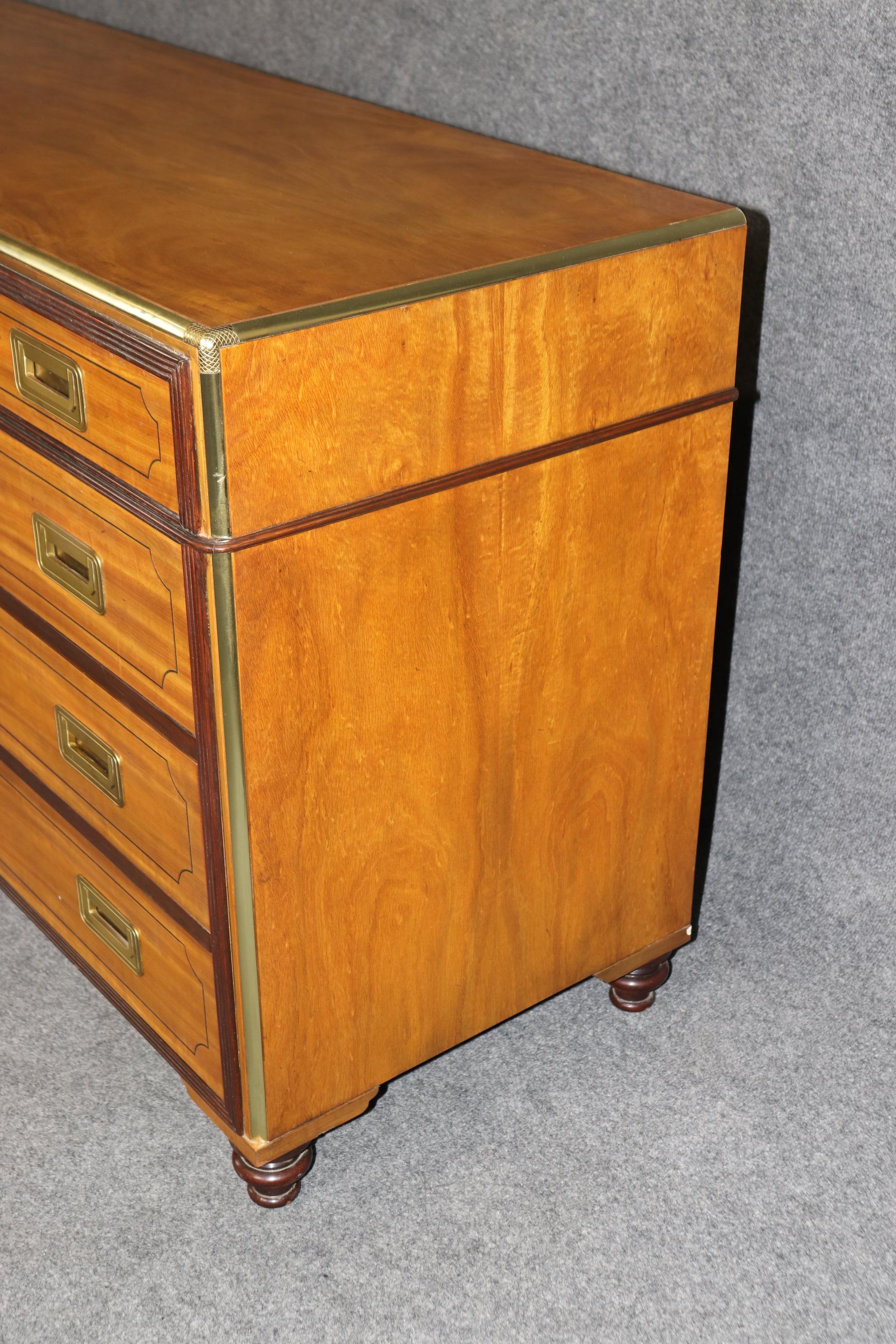 Superb Quality Baker Collector's Edition Satinwood Campaign Style Credenza In Good Condition In Swedesboro, NJ