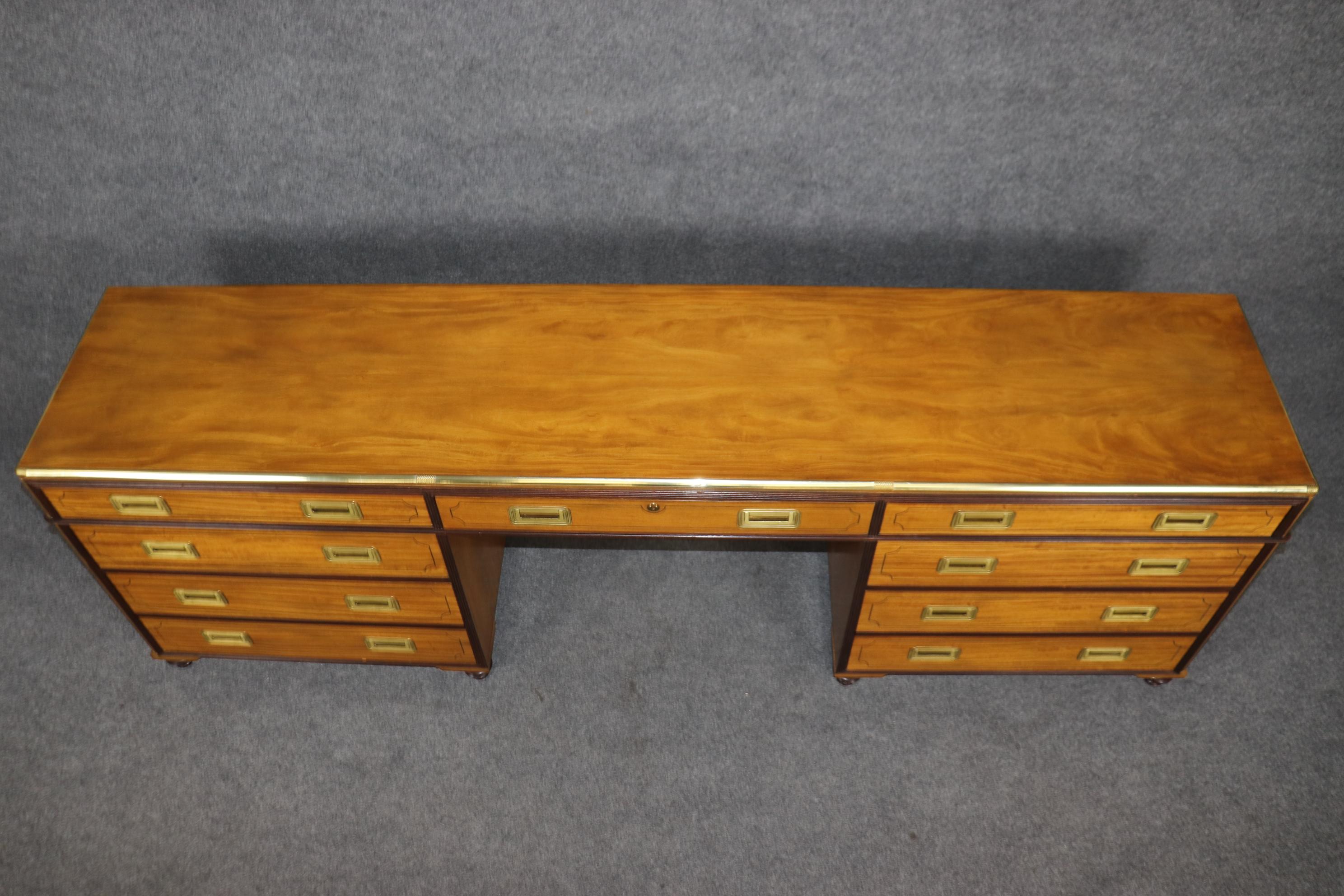 Brass Superb Quality Baker Collector's Edition Satinwood Campaign Style Credenza