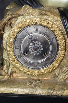 Superb Quality Bronze Ebonized French Empire Ormulu Mounted Figural Clock