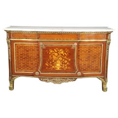 Antique Superb Quality Bronze Ormolu Mount French Louis XVI Inlaid Commode Marble Top